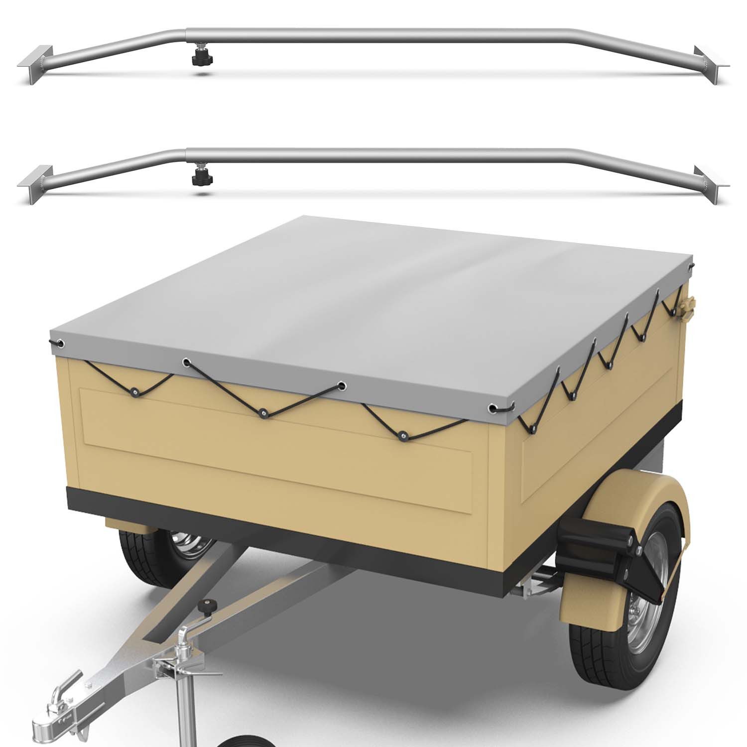 Tarpofix® Schutzplane Anhängerplane DDR Anhänger PVC wasserdicht UV-beständig (Graue Plane + 2x Planenbügel), Flachplane 140x105 cm Grau + 2x Planenbügel Set