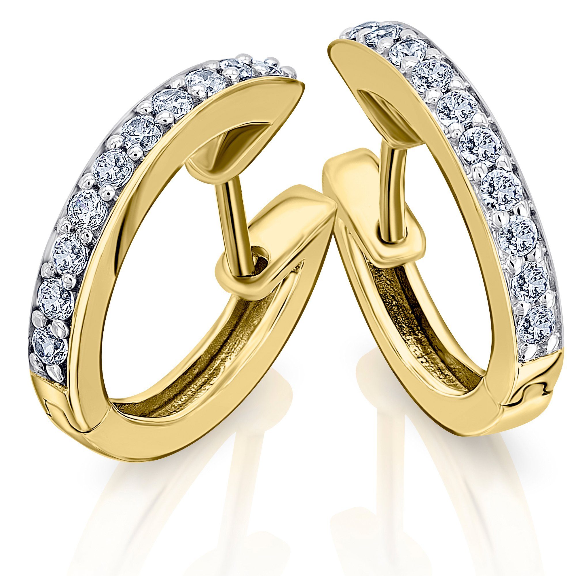 ONE Creolen 585 Gold Ohrringe aus Brillant Damen Diamant Creolen Paar ELEMENT 0,35 Gelbgold, ct Schmuck
