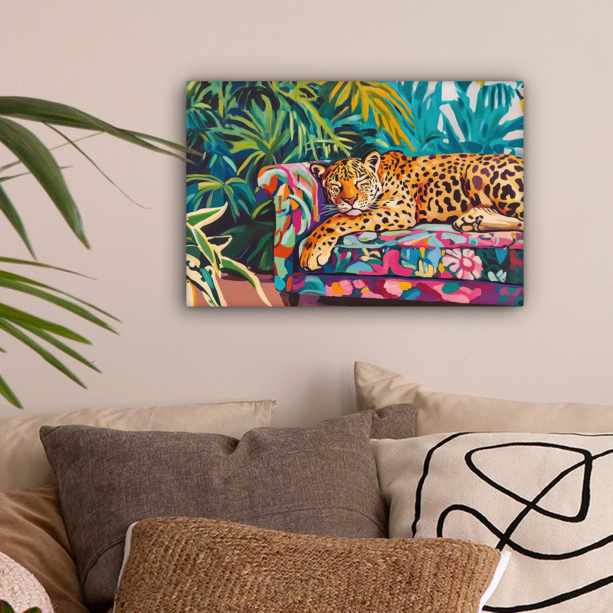 OneMillionCanvasses® Leinwandbild Leopard - Bunt - Tropisch, Fotodruck (1 S günstig online kaufen