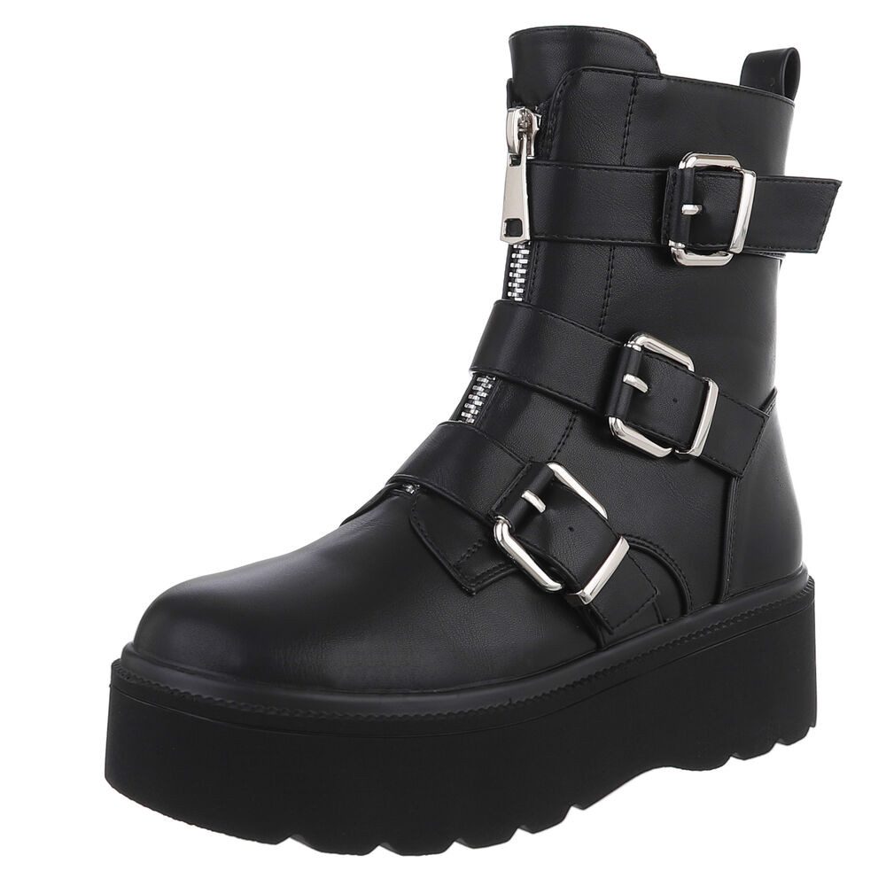 Ital-Design Trendige Ботинки mit Plateau und Schnallen für Damen Plateaustiefelette (90514863) Flach Сапогиetten in Schwarz