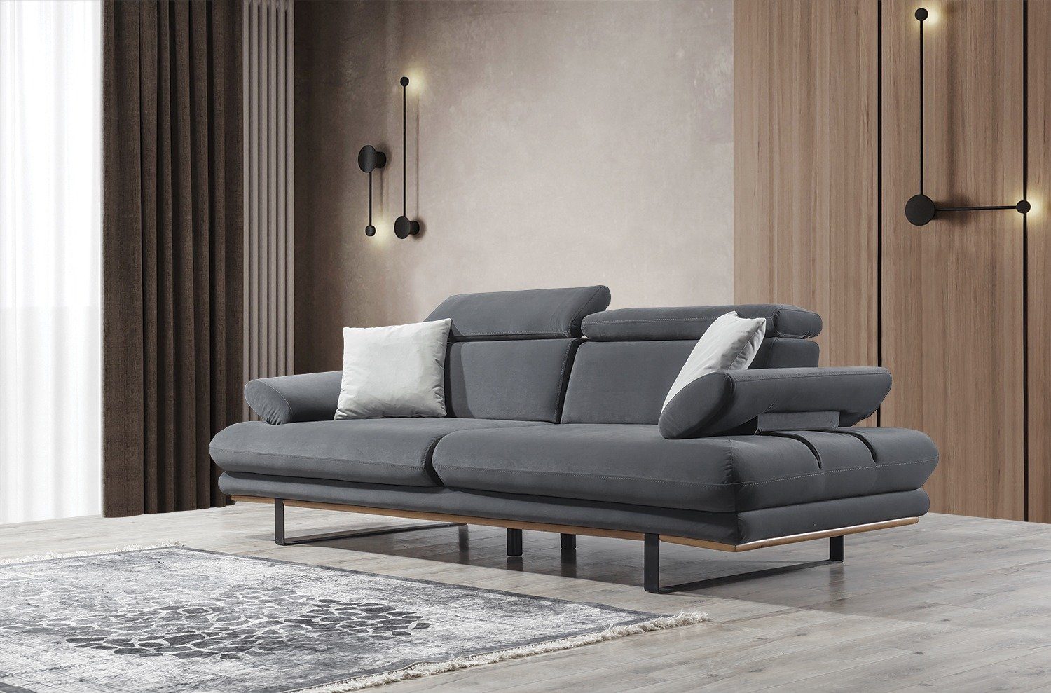 Villa Möbel Sofa Energy, 1 Stk. 2-Sitzer, Quality Made in Turkey, stylische Sitztiefen- und Armlehnenverstellung Dunkelgrau