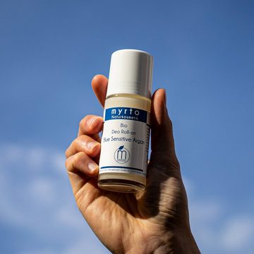 myrto Naturkosmetik Körperpflegemittel Bio Deo Roll-on Blue Sensitive Argan - aluminiumfrei & alkoholfrei, ohne Duftstoffe, für sehr empfindliche Haut, ohne Aluminium & Alkohol
