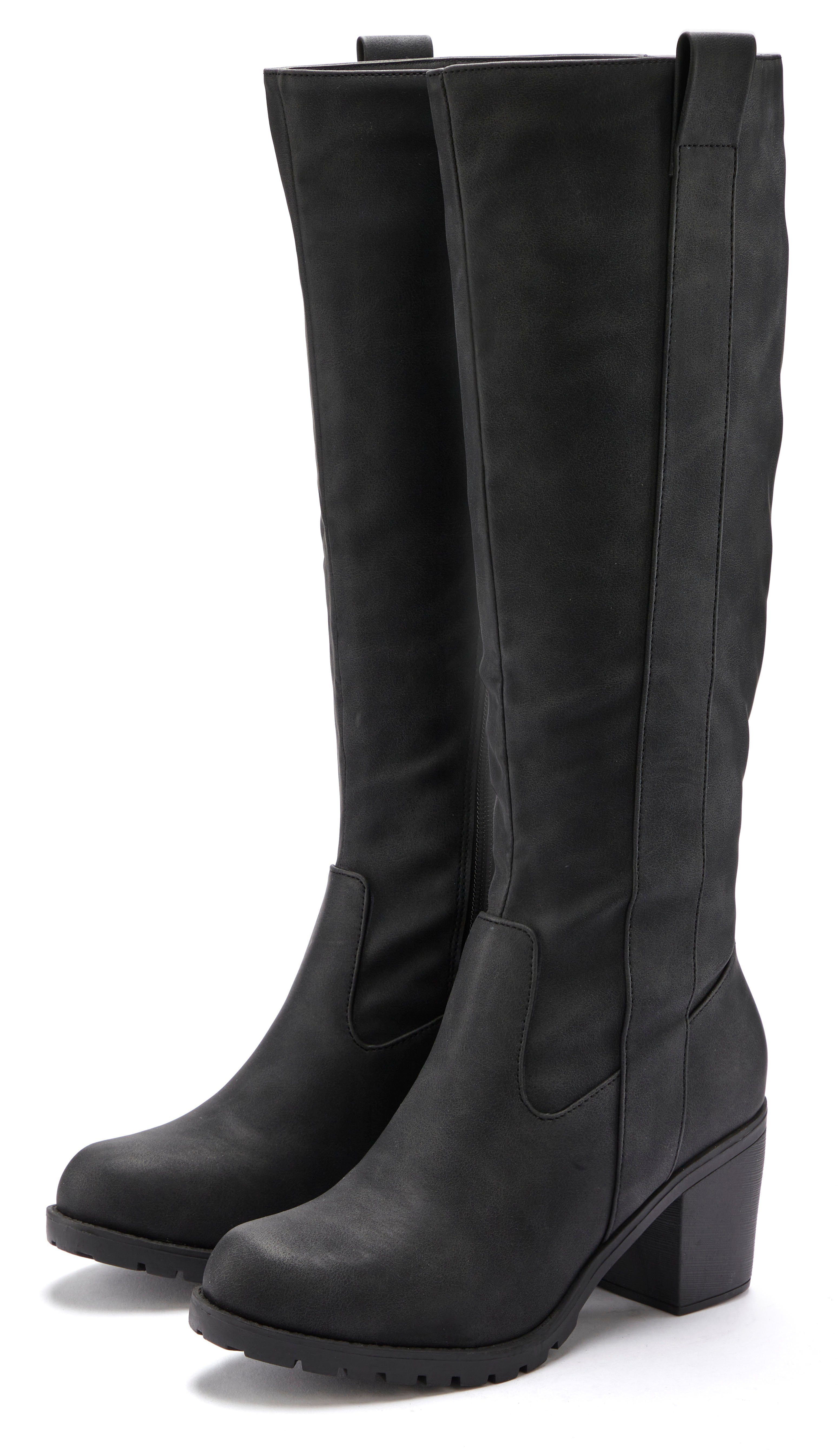 LASCANA Weitschaftstiefel Stiefel, Stiefelette, langer Stiefel, Blockabsatz günstig online kaufen