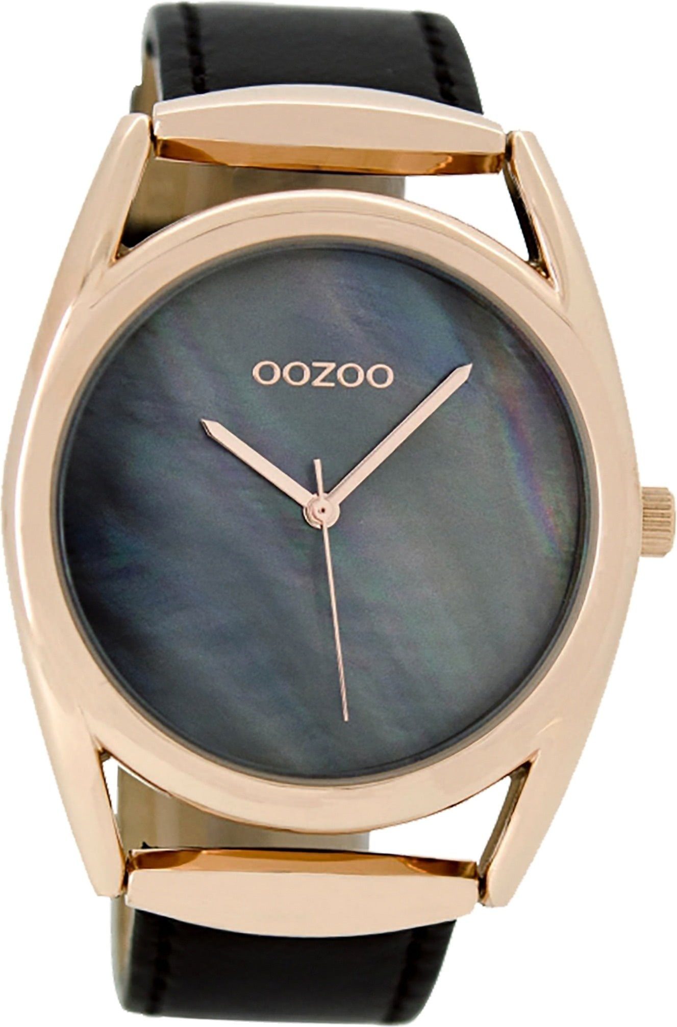 OOZOO Quarzuhr Oozoo Quarz-Uhr rose Damenuhr Gehäuse, 42mm) Timepieces, Damen (ca. groß Lederarmband rundes schwarz