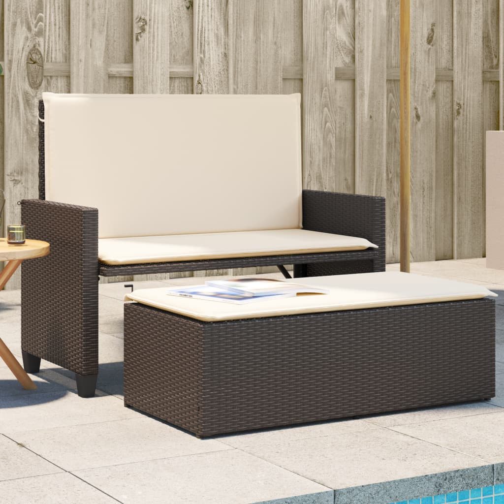 vidaXL Gartenbank Gartenbank mit Kissen und Hocker Braun Poly Rattan (1-St)