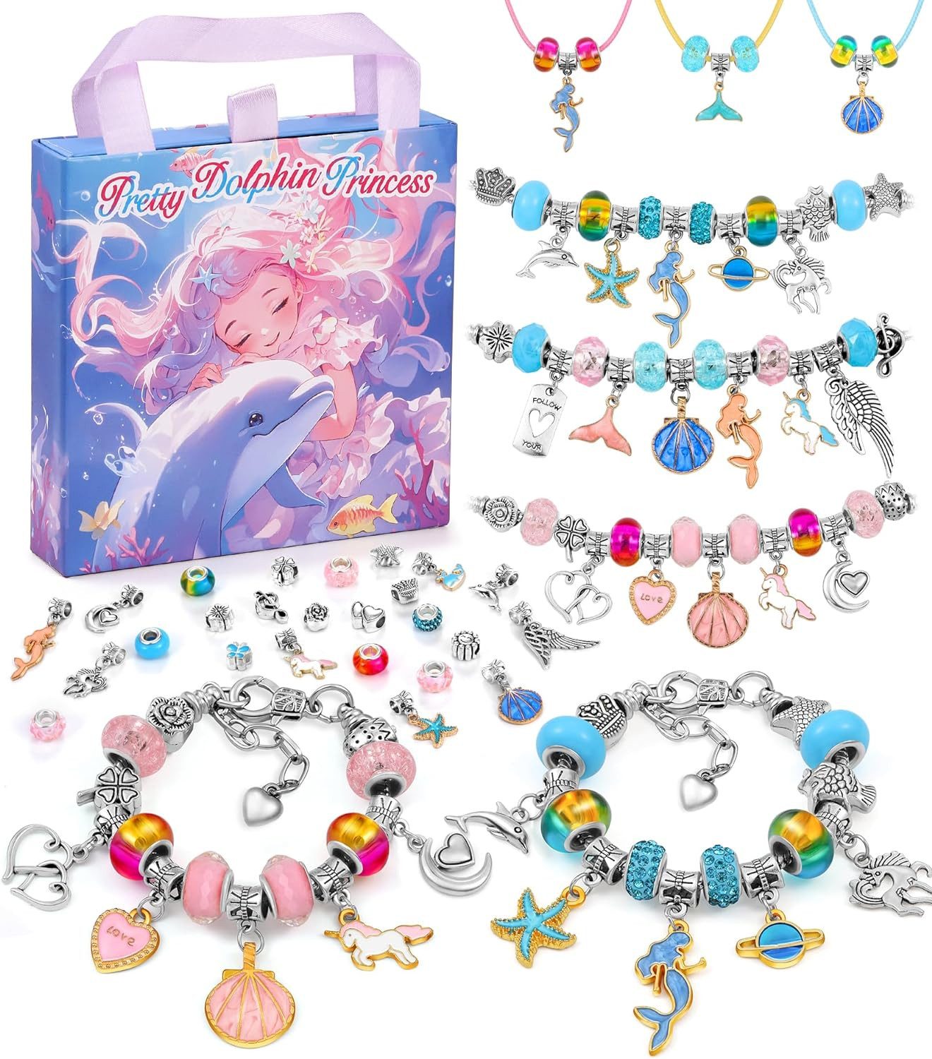 POPOLIC Schmuckset Geschenke für Mädchen, Schmuck Basteln (Mädchen 8 10 Jahre Armbänder Selber Machen Einschulung Mädchen Bastelset, Charm Armband Kit Kinder Spielzeug), Mädchen Geschenke 5 6 7 8 9 10 11 12 Jahre