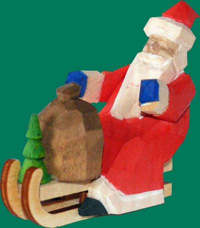 Weihnachtsfigur Baumbehang Weihnachtsmann auf Schlitten geschnitzt Höhe 6cm NEU
