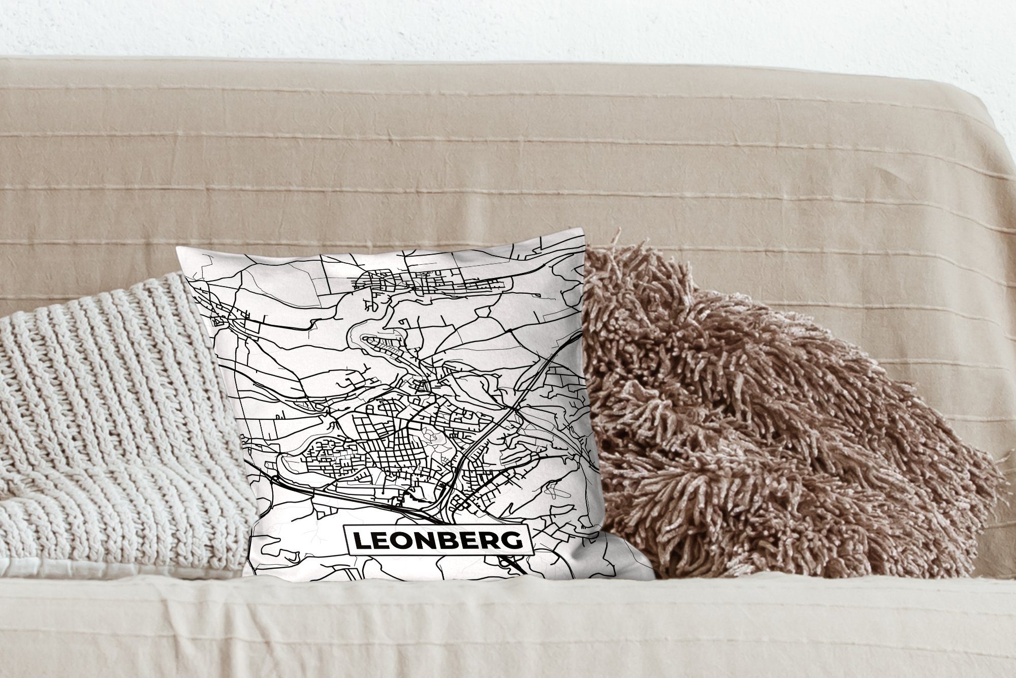 - Schlafzimmer, für Wohzimmer, Leonberg Deko, Zierkissen Karte Füllung mit MuchoWow - Dekokissen Stadtplan, Sofakissen Karte -