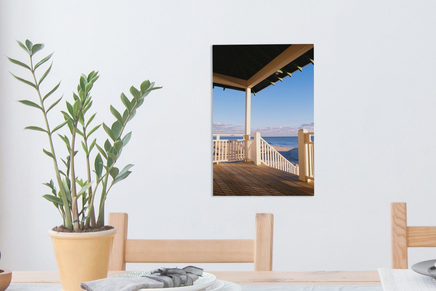 fertig 20x30 OneMillionCanvasses® bespannt Strand Haus, - Zackenaufhänger, - cm (1 Weiß Leinwandbild Gemälde, inkl. Leinwandbild St),