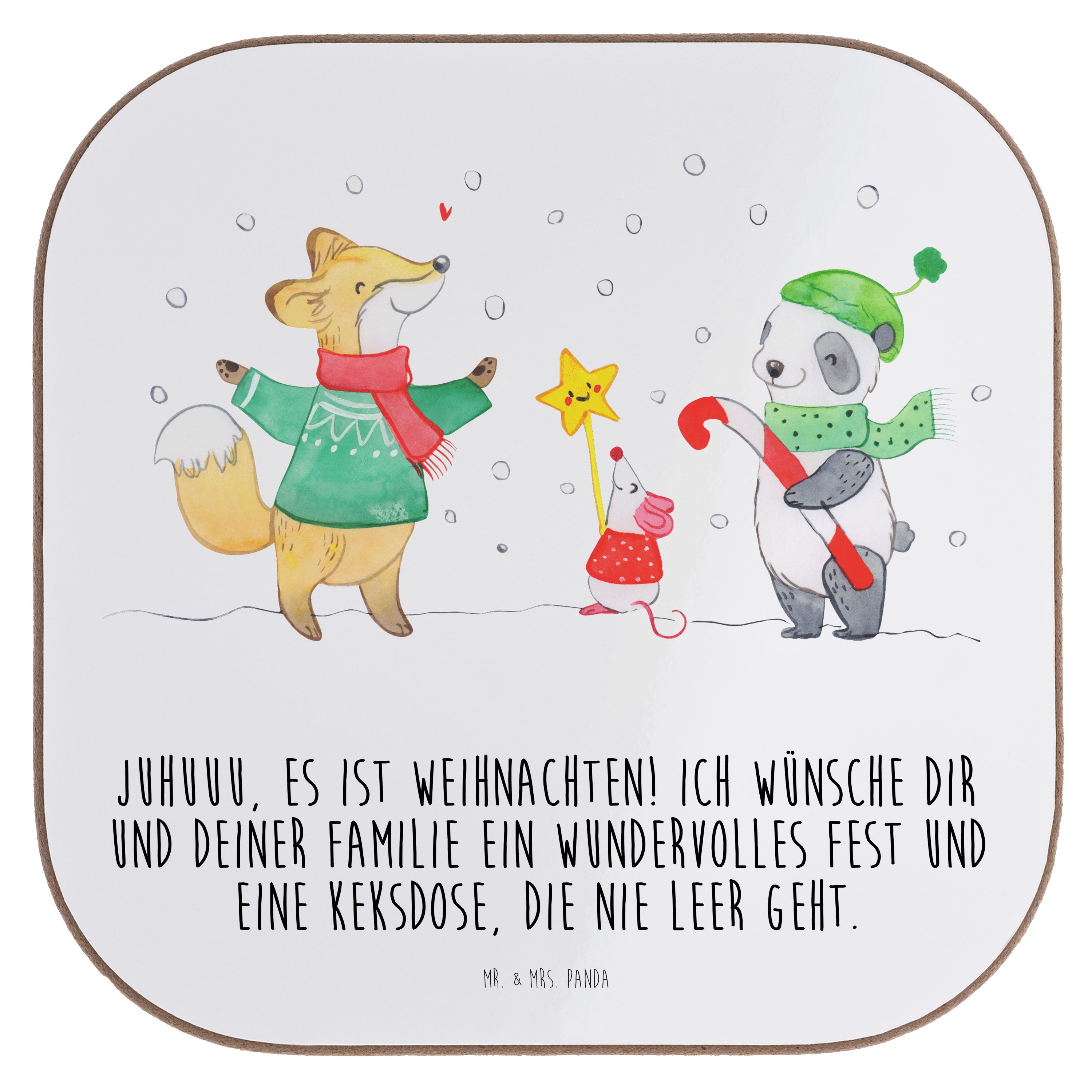 Mr. & Mrs. Panda Getränkeuntersetzer - Weihnachtsfreude Winter Geschenk, Glasuntersetzer, 1-tlg. Weihnacht, Weiß 