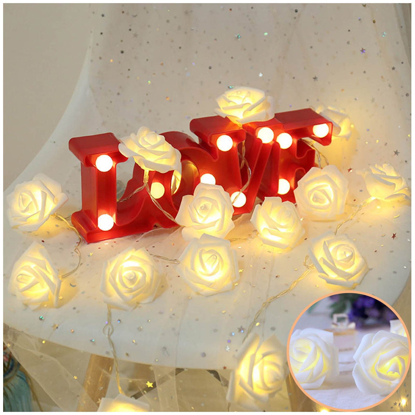 MUPOO LED-Lichterkette LED Nachtlicht 3M 20LEDs Girlande,Kunstblume Rose Wa günstig online kaufen