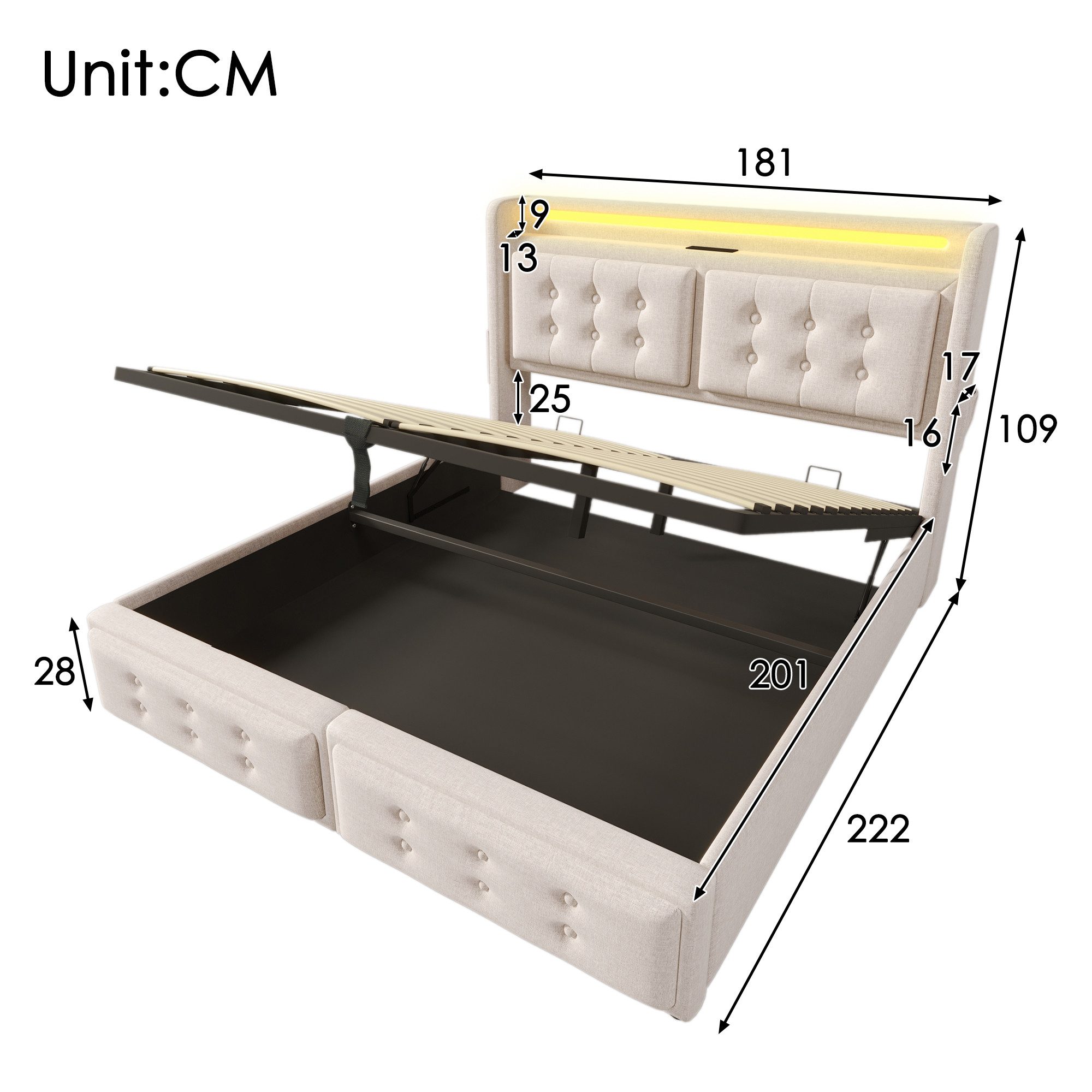 HAUSS SPOLE Polsterbett 180x200cm mit Led-Kopfteil, Ladefunktion, Hydraulis günstig online kaufen