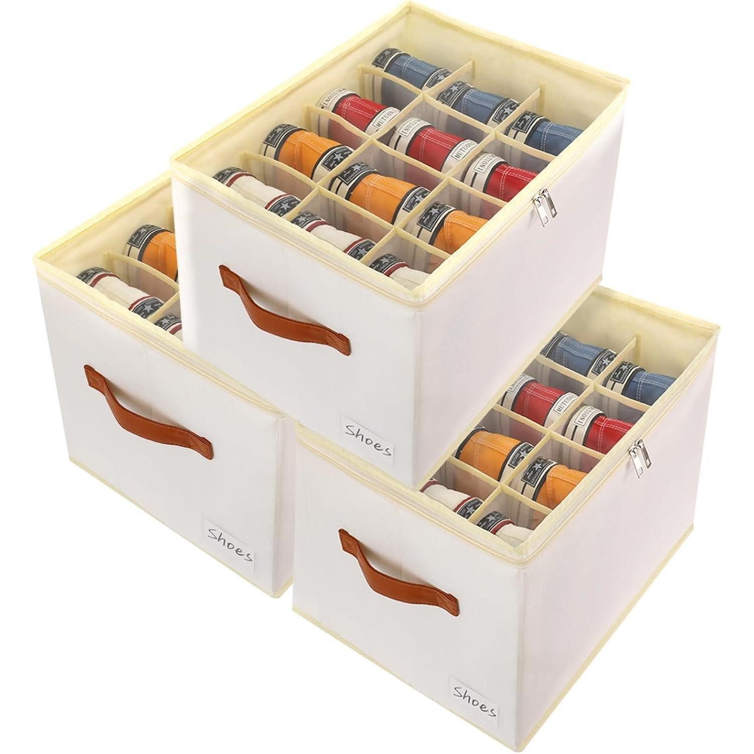 LuxusKollektion Schuhbox Schuhaufbewahrung Organizer Schuhboxen 36 Zellen 3 Stück Weiß