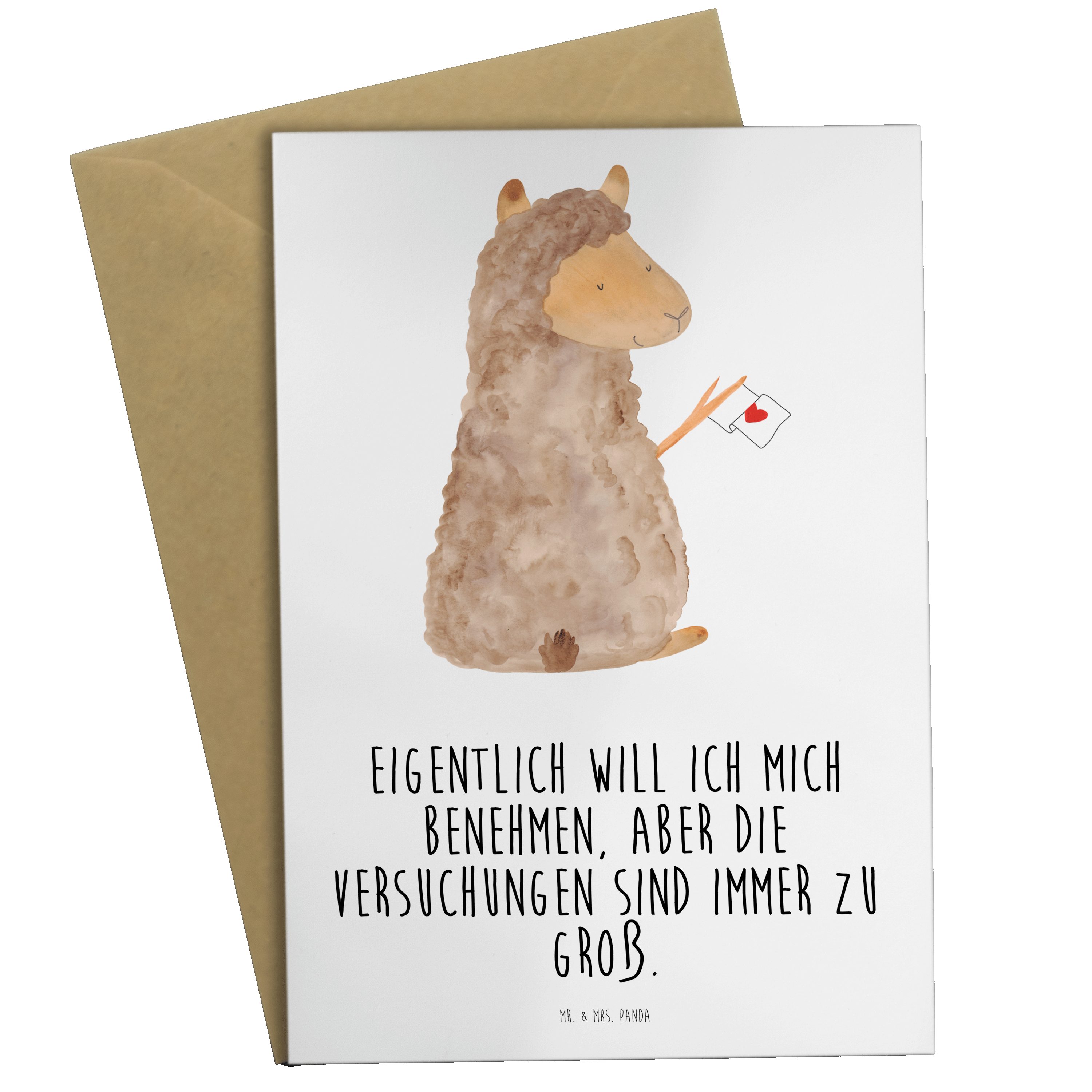 Mr. & Mrs. Fahne Weiß Grußkarte - Karte, Geburtstagskarte Geschenk, Panda Alpaka Lama, Liebe, 