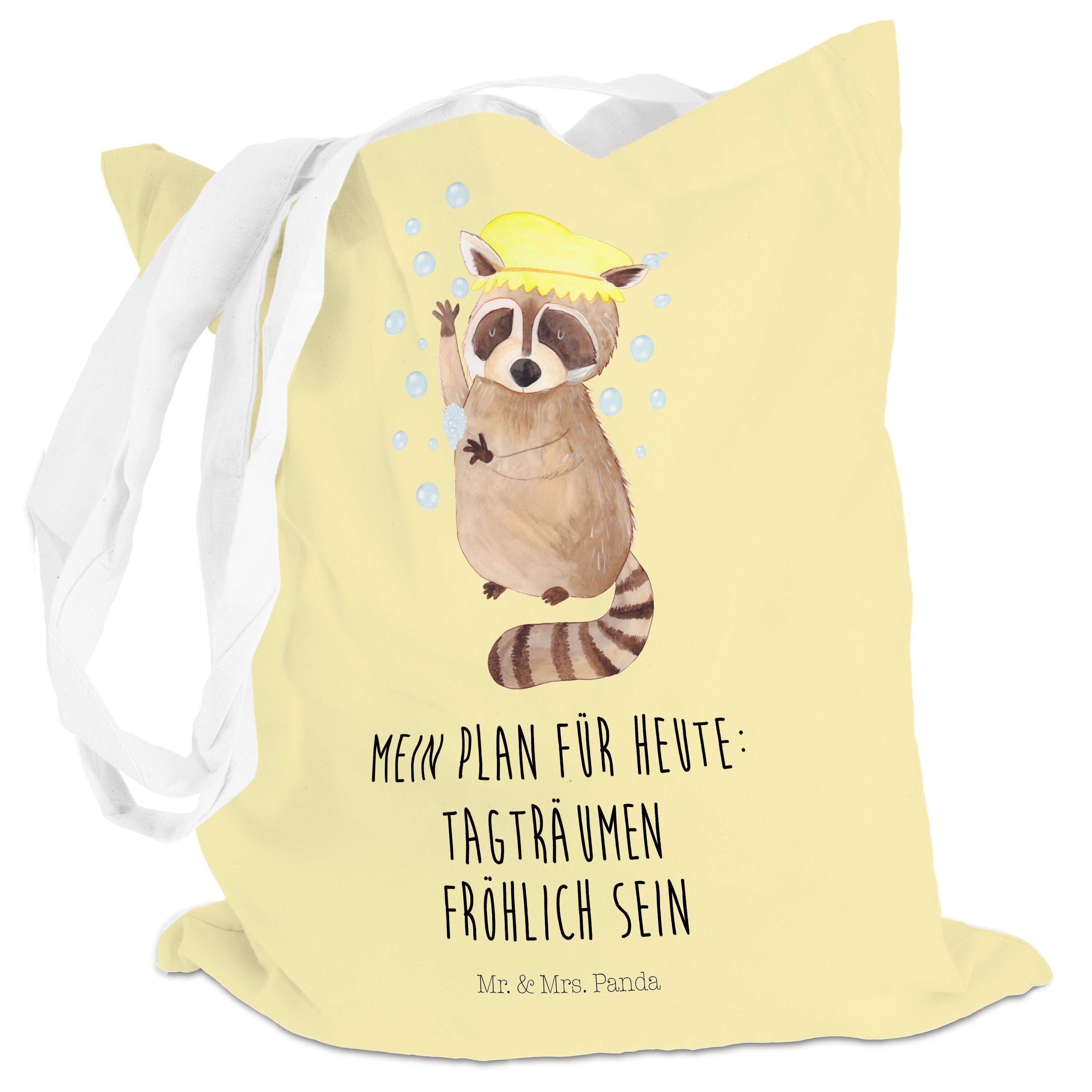 Mr. & Mrs. Panda - Gelb Seifenblasen Stoffbeutel, Beutel, - Tragetasche Waschbär Pastell Geschenk, (1-tlg)