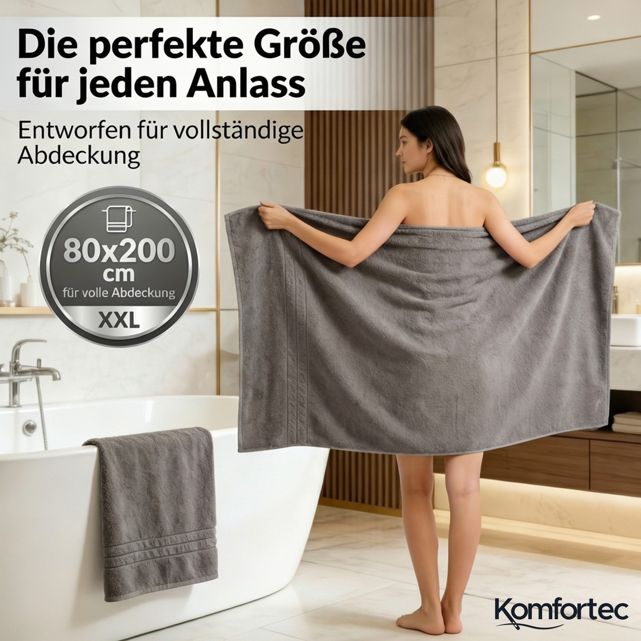 Komfortec Saunatuch Frotte aus 100% Baumwolle, Frottee (Packung, 2-St), 80x200 Saunatücher set XXL, Weich, Schnelltrocknend – Bild 2 von 5