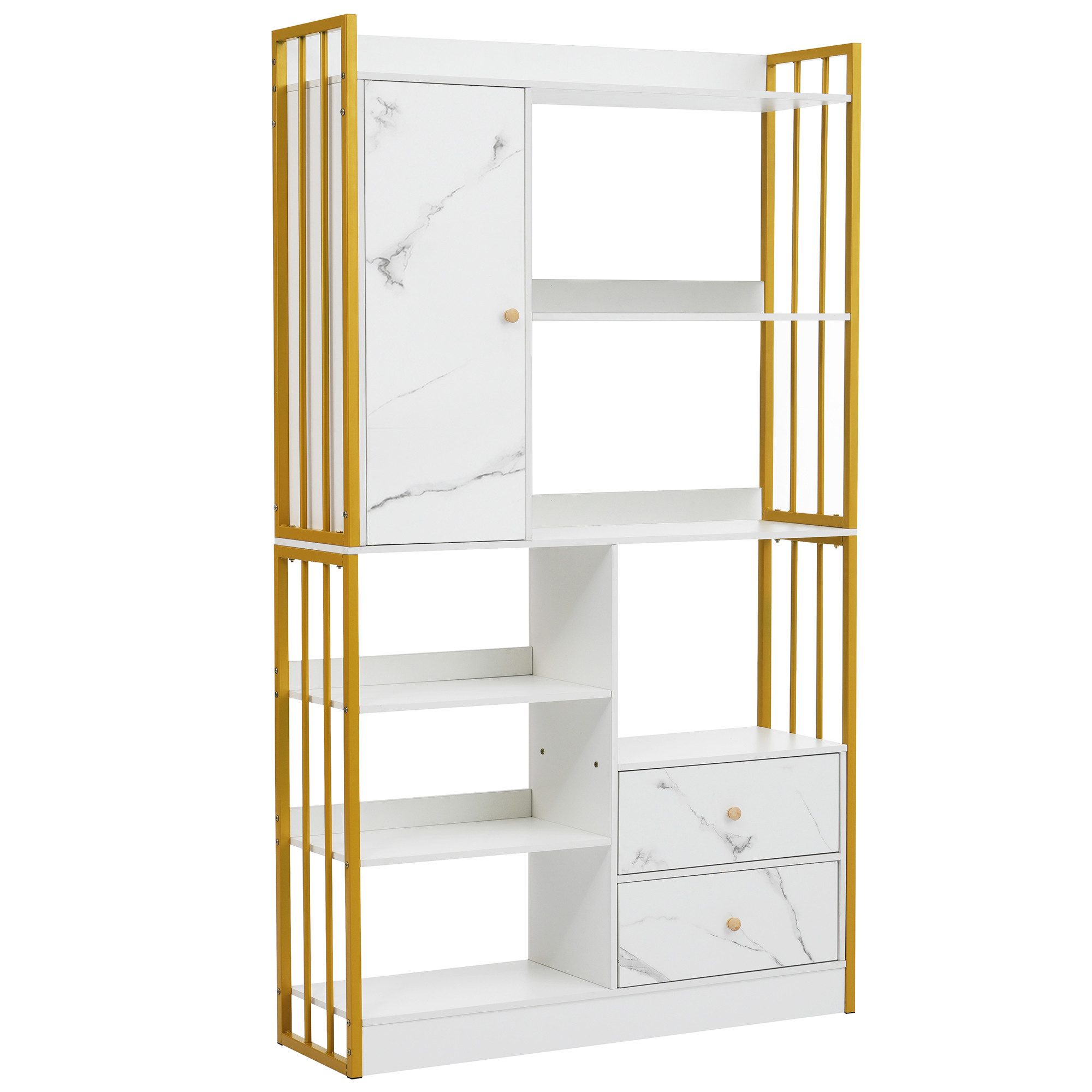 Flieks Bücherregal, 1-tlg., Standregal mit Türen und Schubladen Büroregal 100x30x173,5cm
