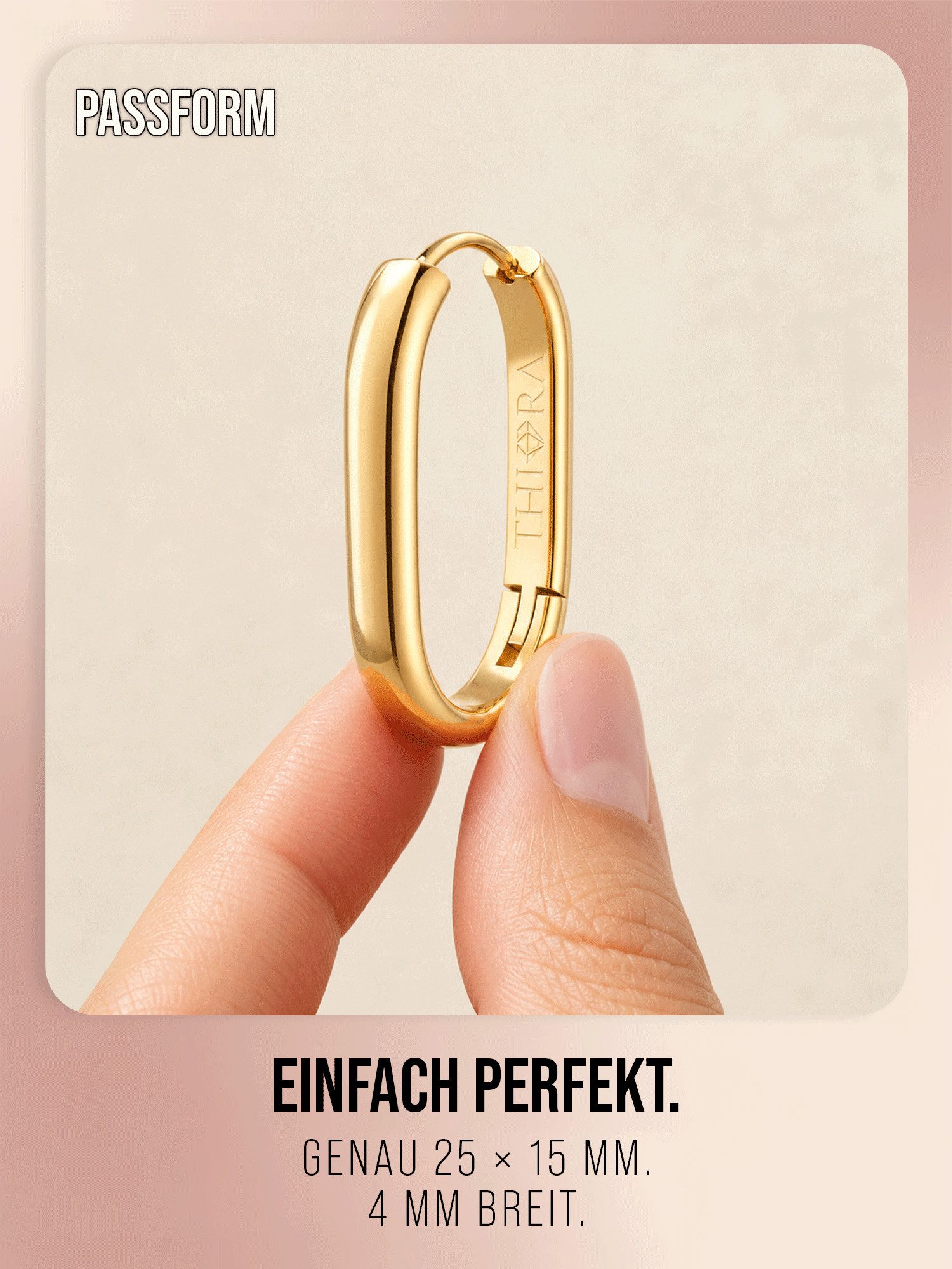 THIORA Paar Creolen Creolen »Helia« Damen, Edelstahl 18k vergoldet, wasserfest, wasserfest, hypoallergen, 25 x 15 mm