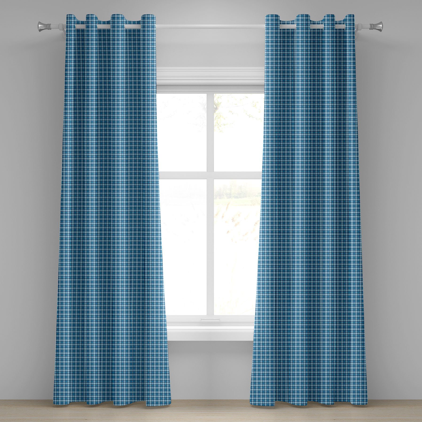 Gardine Dekorative 2-Panel-Fenstervorhänge für Schlafzimmer Wohnzimmer, Abakuhaus, Kariert Picknick-Fliesen in Blau