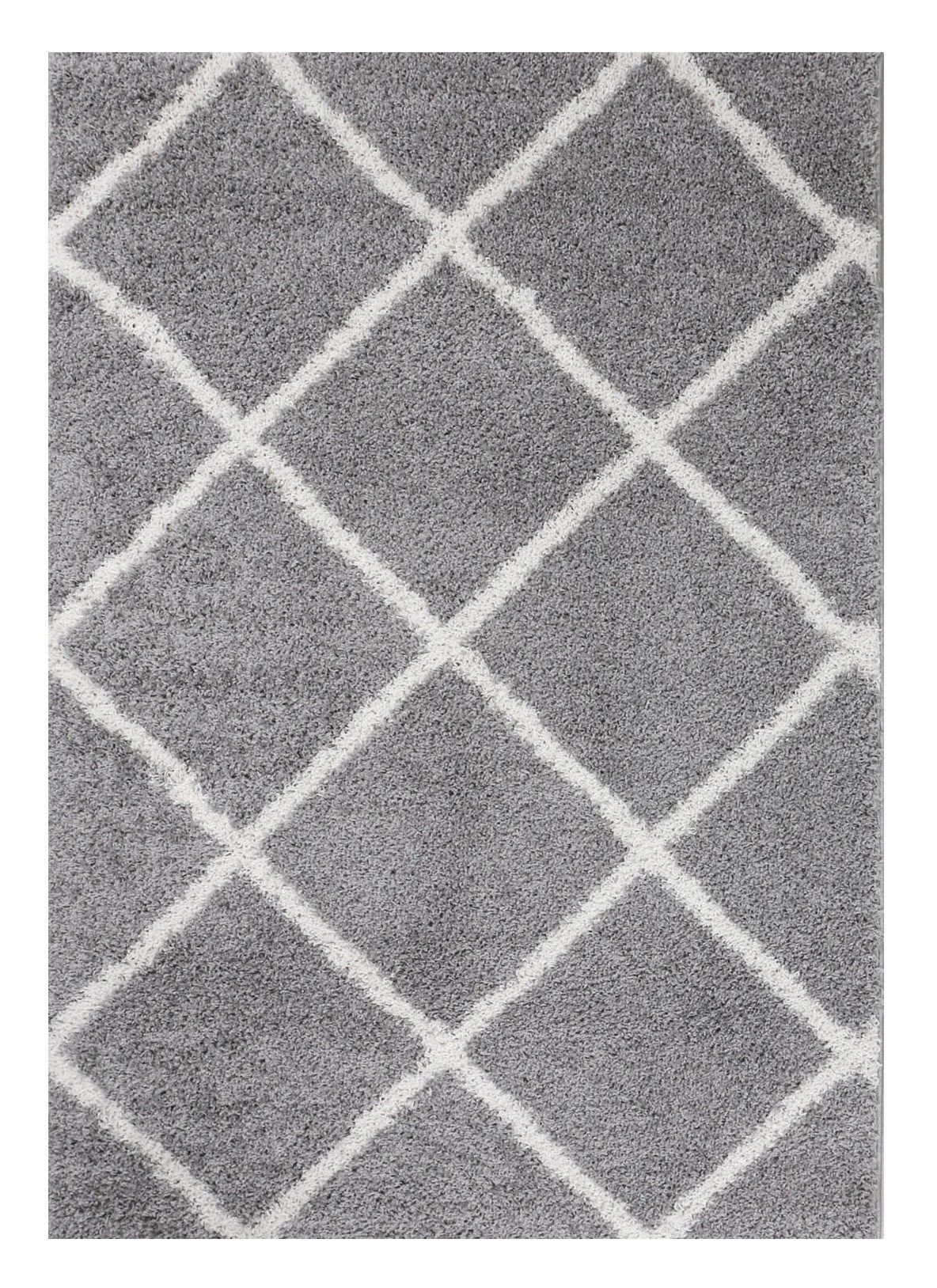 Vimoda Hochflor-Läufer Shaggy Wohnzimmer Rautenmuster Weiss, günstig online kaufen