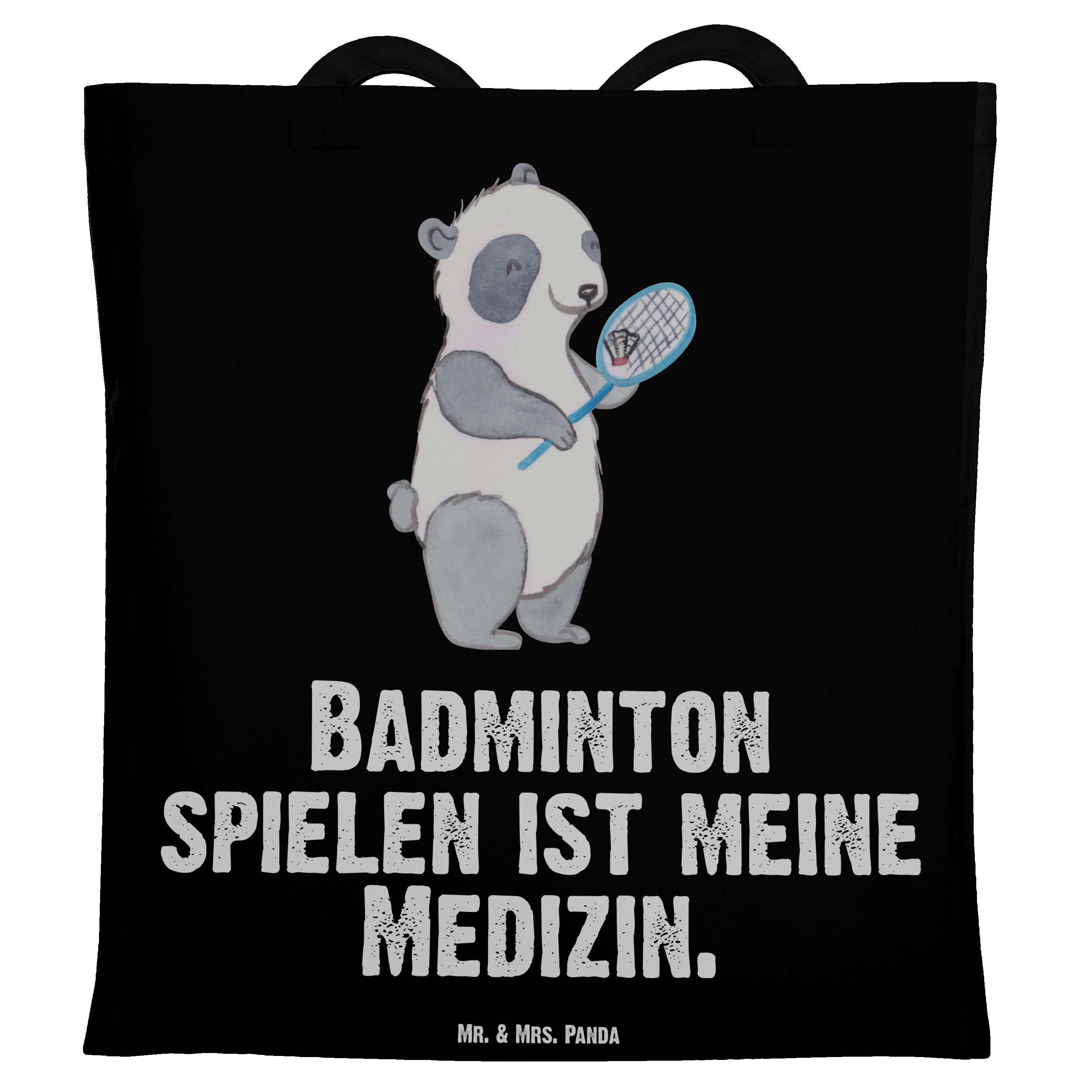 Mr. & Mrs. Panda Tragetasche Panda Badminton Medizin - Schwarz - Geschenk, Schenken, Stoffbeutel, (1-tlg)