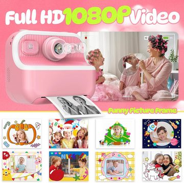 Dancial Sofortbild 1080P 2,4 Zoll Bildschirm Mädchen Junge Alter 3-12 Kinderkamera (10x opt. Zoom, mit 32G SD Karte & 3 Druckpapier, Weihnachten Geburtstag Geschenke)