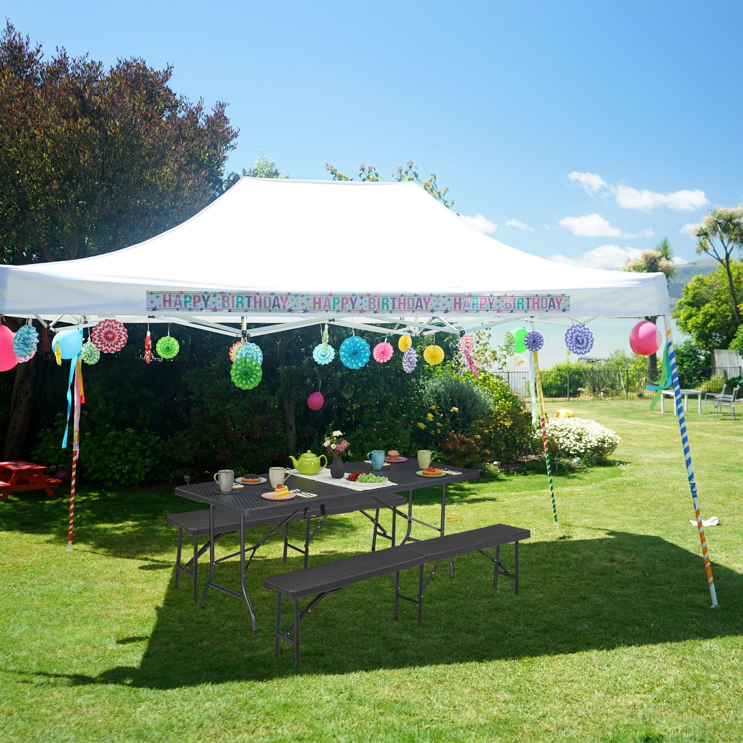 relaxdays Gartentisch Gartentisch in grauer Rattan-Optik