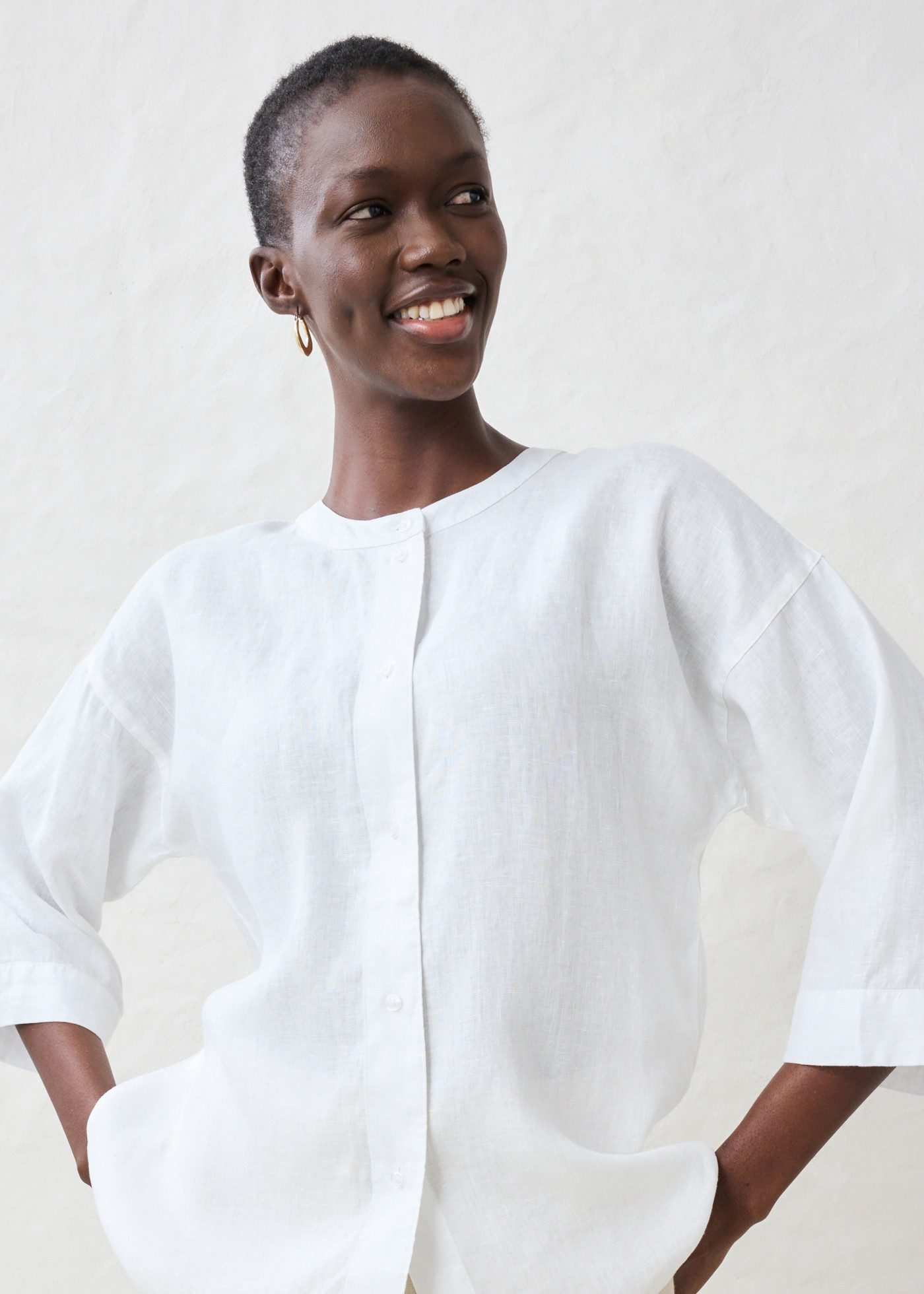 bonprix Shirtbluse Oversize-Passform, aus Leinen, strukturierte Oberfläche, 3/4-Ärmel