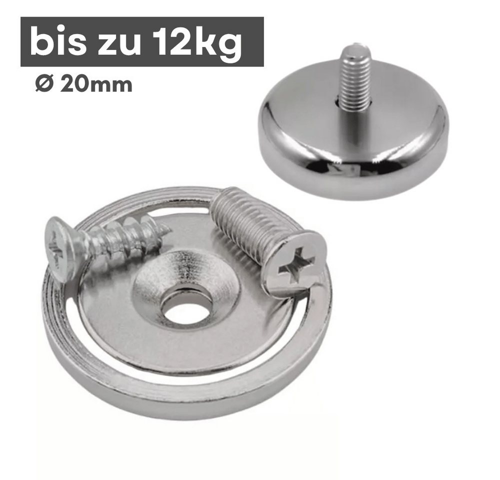 MaajeeKuto Magnet Neodym Topfmagnet Ø20 mm mit Senkbohrung 12 kg Gewinde M4 (4-St)