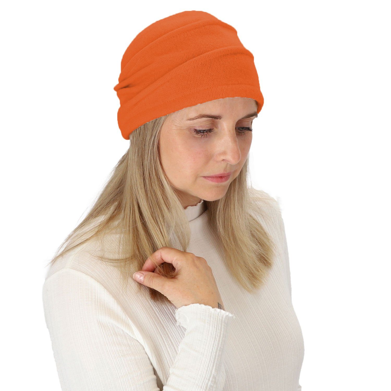 halsüberkopf Accessoires Strickmütze Mütze mit Raffungen modische Strickmütze mit Raffungen orange