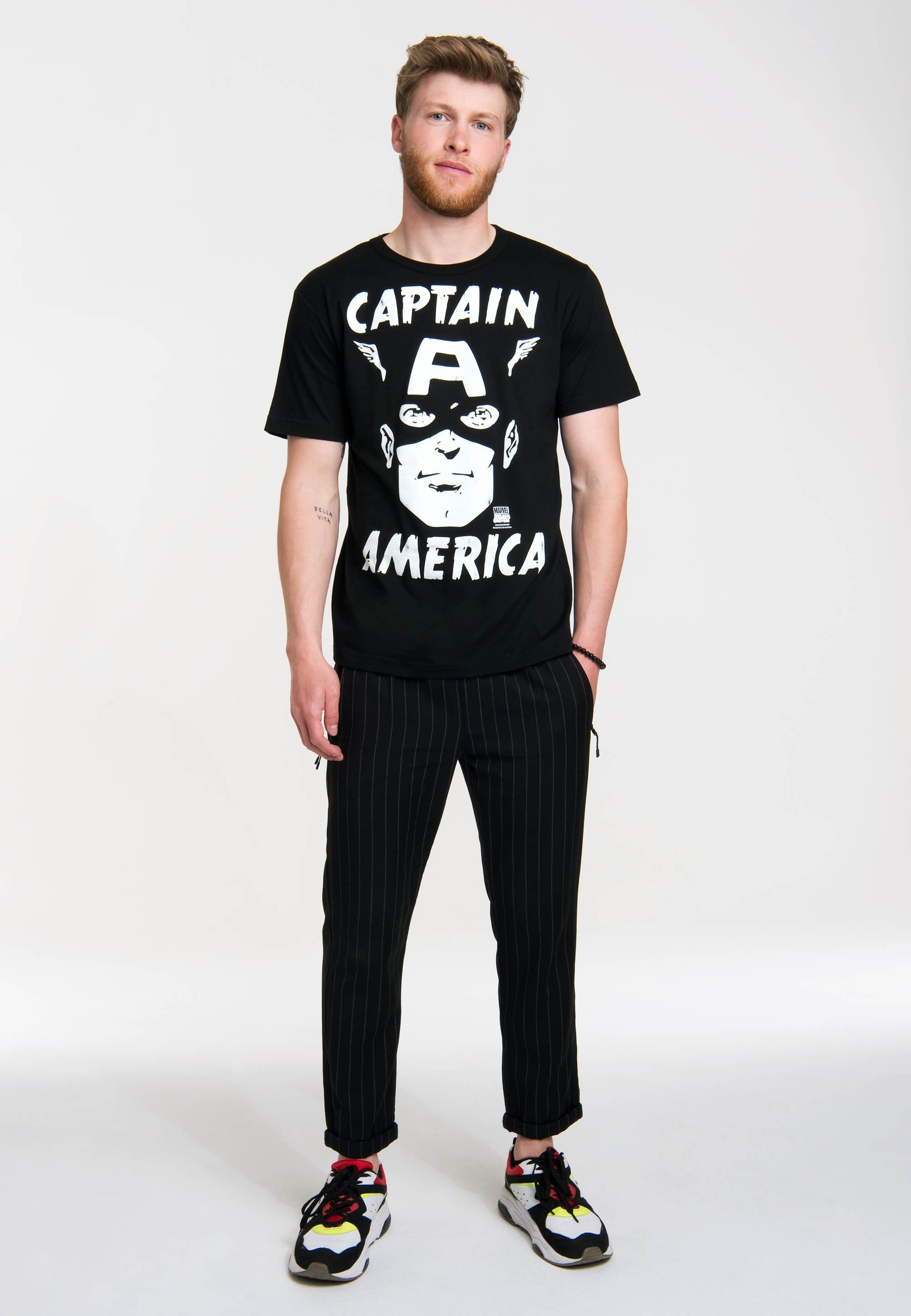 Herren Shirts LOGOSHIRT T-Shirt Captain America - Marvel mit coolem Frontprint