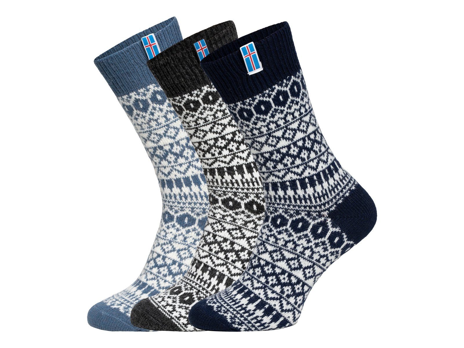 Wollanteil HomeOfSocks Design dünne "Island" Nordic Socken Island mit und Kuschelsocken 60% Navy Aus Skandinavische Norwegersocken Wolle strapazierfähige Wollsocke