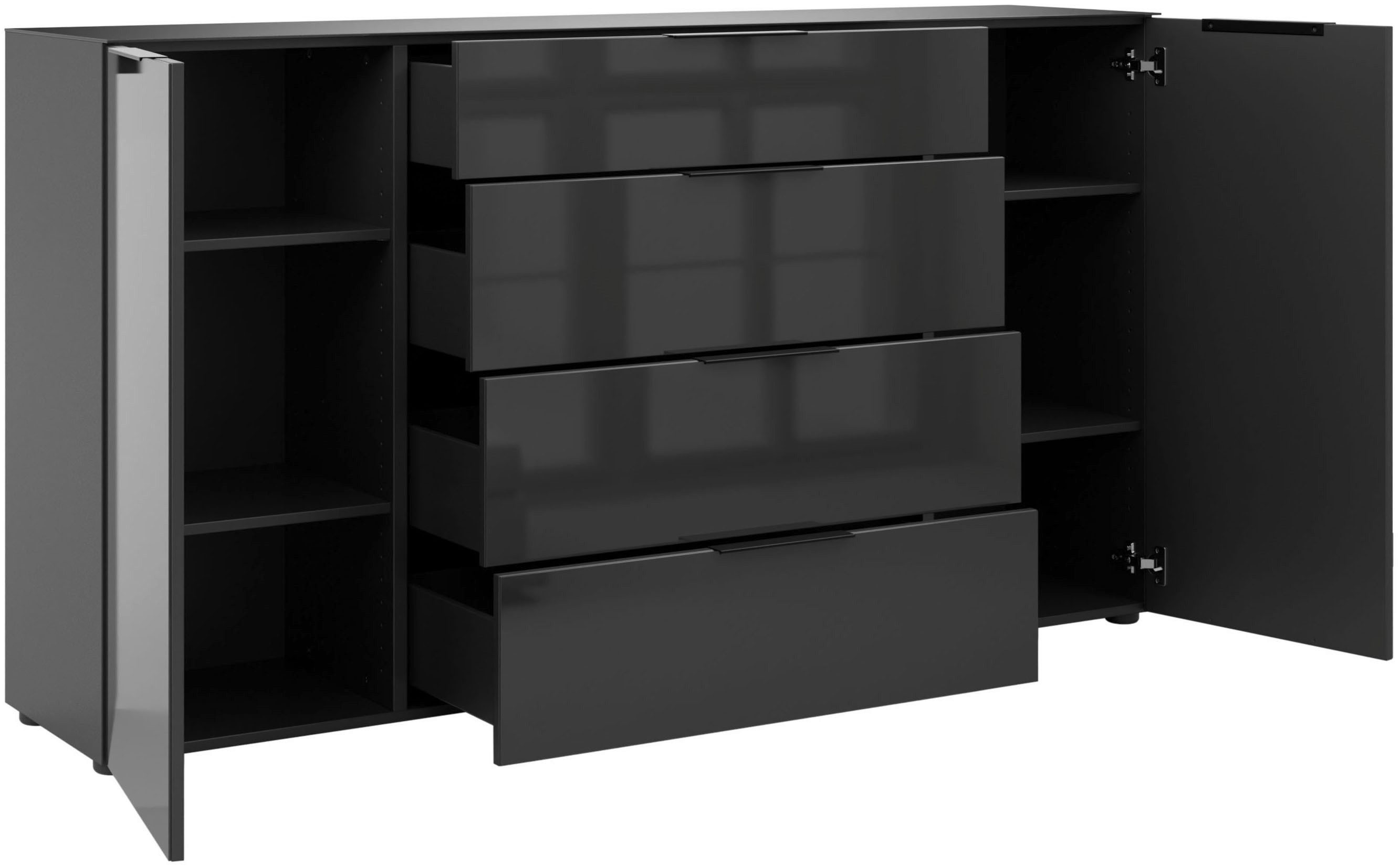 Manjana Möbel Sideboard Style, mit Glasfronten, mit Metallgriffen, melaminbeschichtet