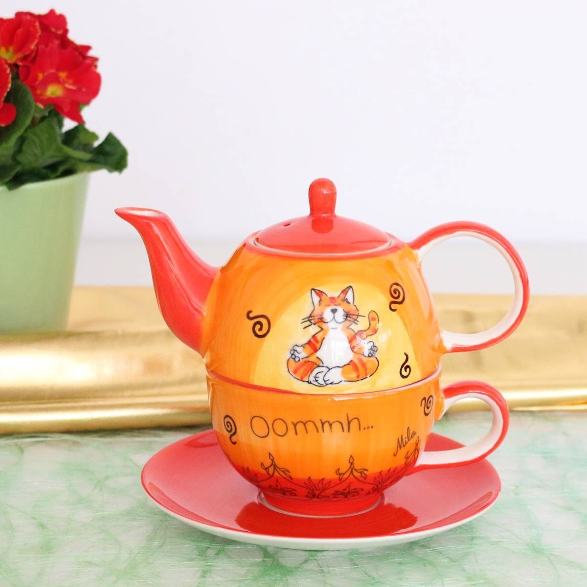 Mila Teekanne Mila Keramik Tee-Set- for-One Oommh Katze, 0,4 l, (Set, Tee-Set)