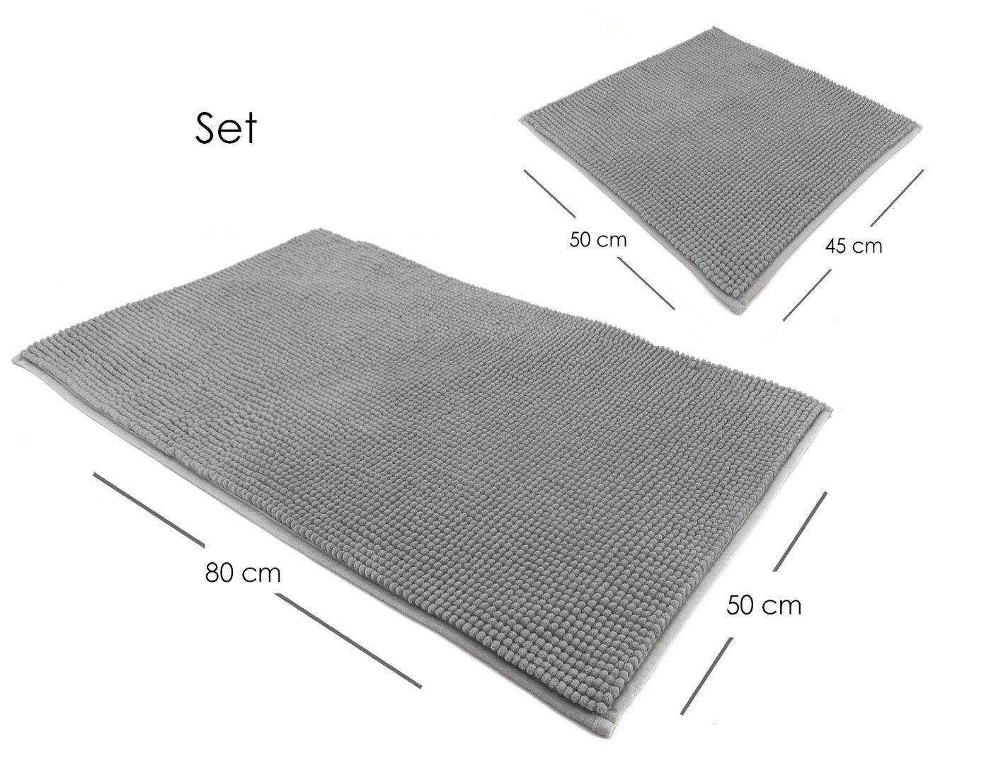 heimtexland Badematte Badvorleger Chenille Badteppich Duschvorleger, rutschhemmend beschichtet, Fußbodenheizung geeignet, schnell trocknend, strapazierfähig, fußbodenheizungsgeeignet, rutschfest, saugstark, Polyester, rechteckig, Set 45x50 / 50x80 cm, Hochflor, super weich, extrem saugfähig, Maschinenwäsche