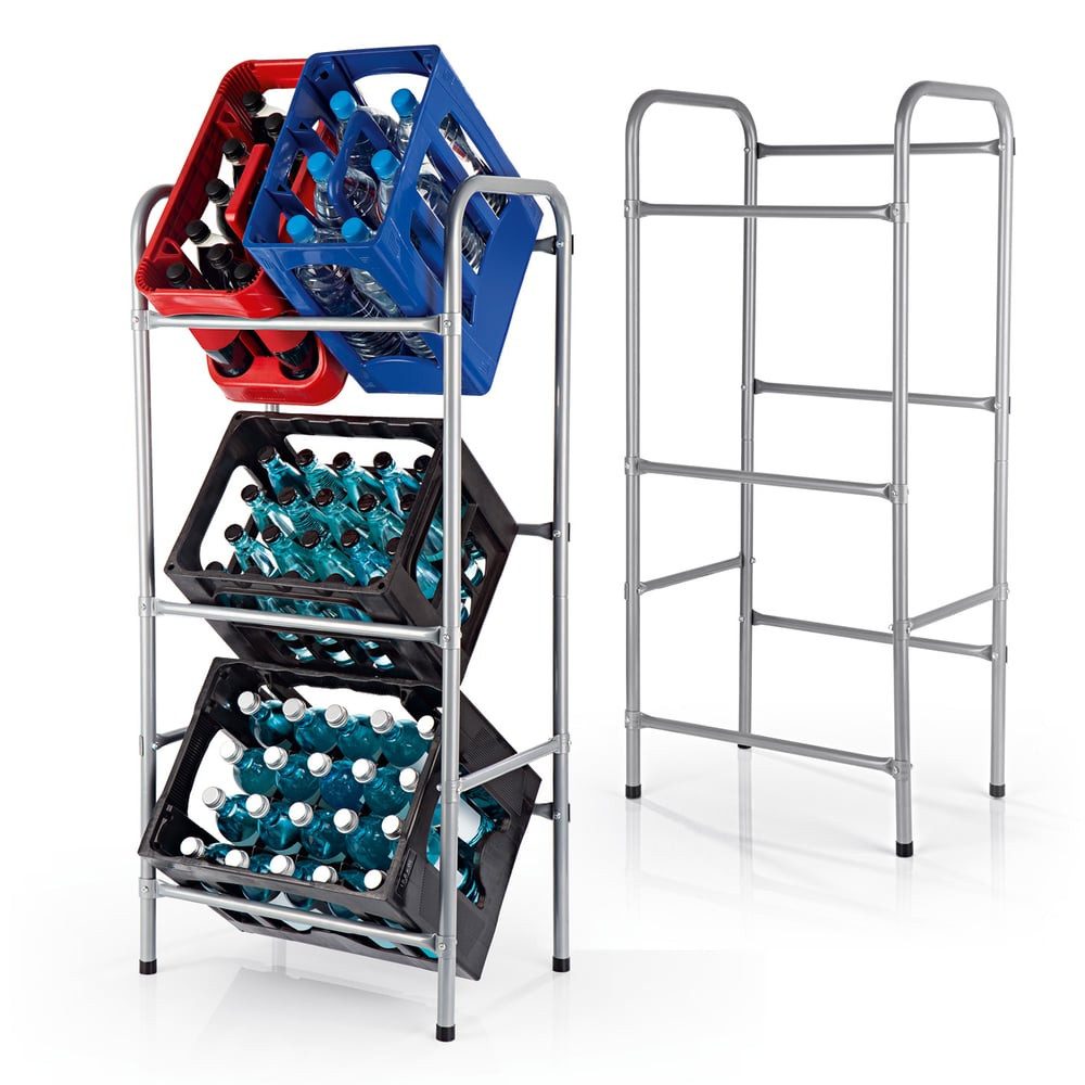 EASYmaxx Flaschenregal Silber Metall 2er-Set für 3 Kisten, Getränkekisten-Regal Flaschen Softdrinks Bier Pfand Kisten 110x50x33cm