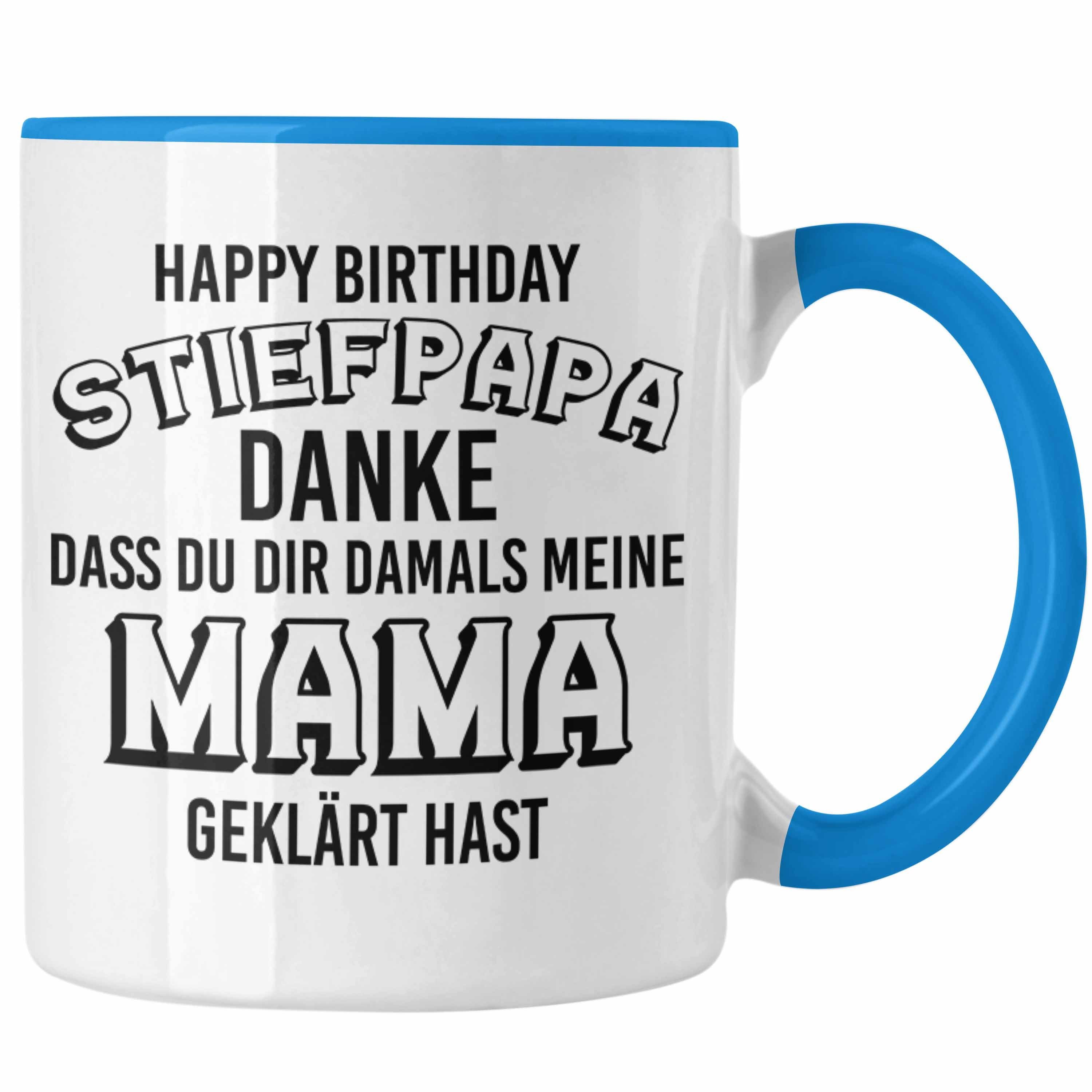 Trendation Tasse Trendation - Stiefpapa Tasse Spruch Geschenk Lustige Sprüche Stiefvater Geschenk Geburtstag Geburtstagsgeschenk Blau