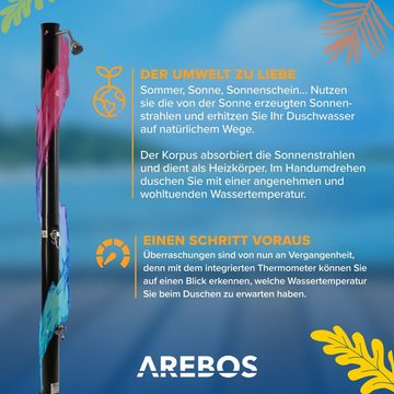 Arebos Solardusche 20 Liter, mit integriertem Thermometer & Fußdusche (Set), Inkl. Abdeckhaube