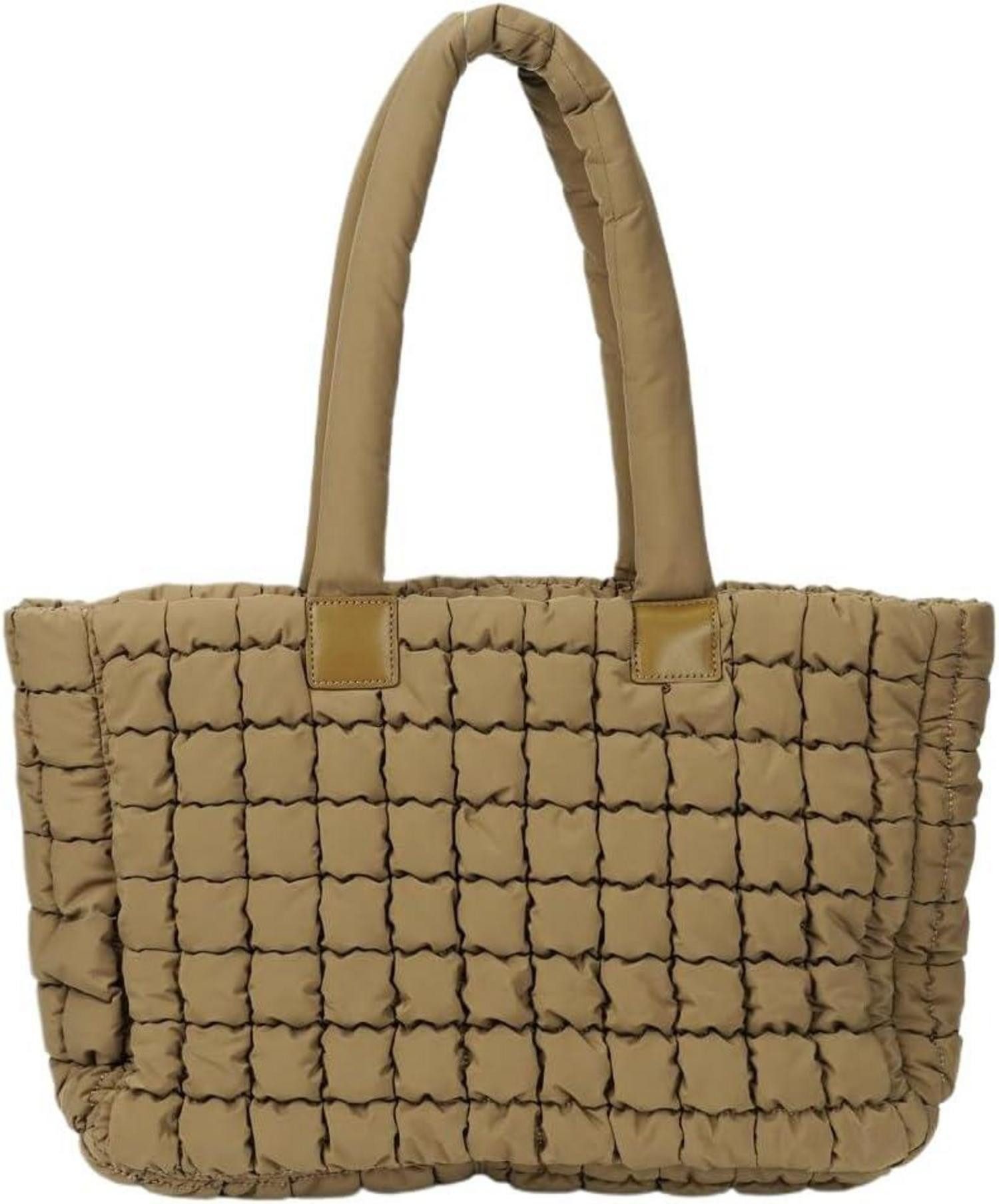 Shopper Groß Puffer Tote Bag Steppmuster Reißverschluss Schultertasche Teddy