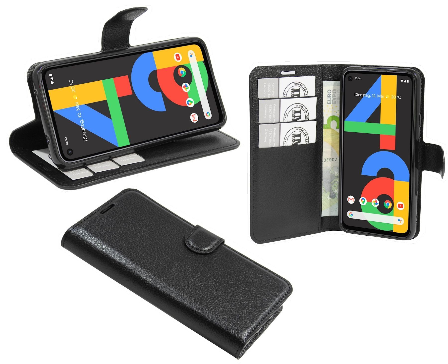 cofi1453 Handyhülle Tasche Hülle Fancy für Google Pixel 4A, Kunstleder Schutzhülle Handy Wallet Case Cover mit Kartenfächern, Standfunktion Schwarz