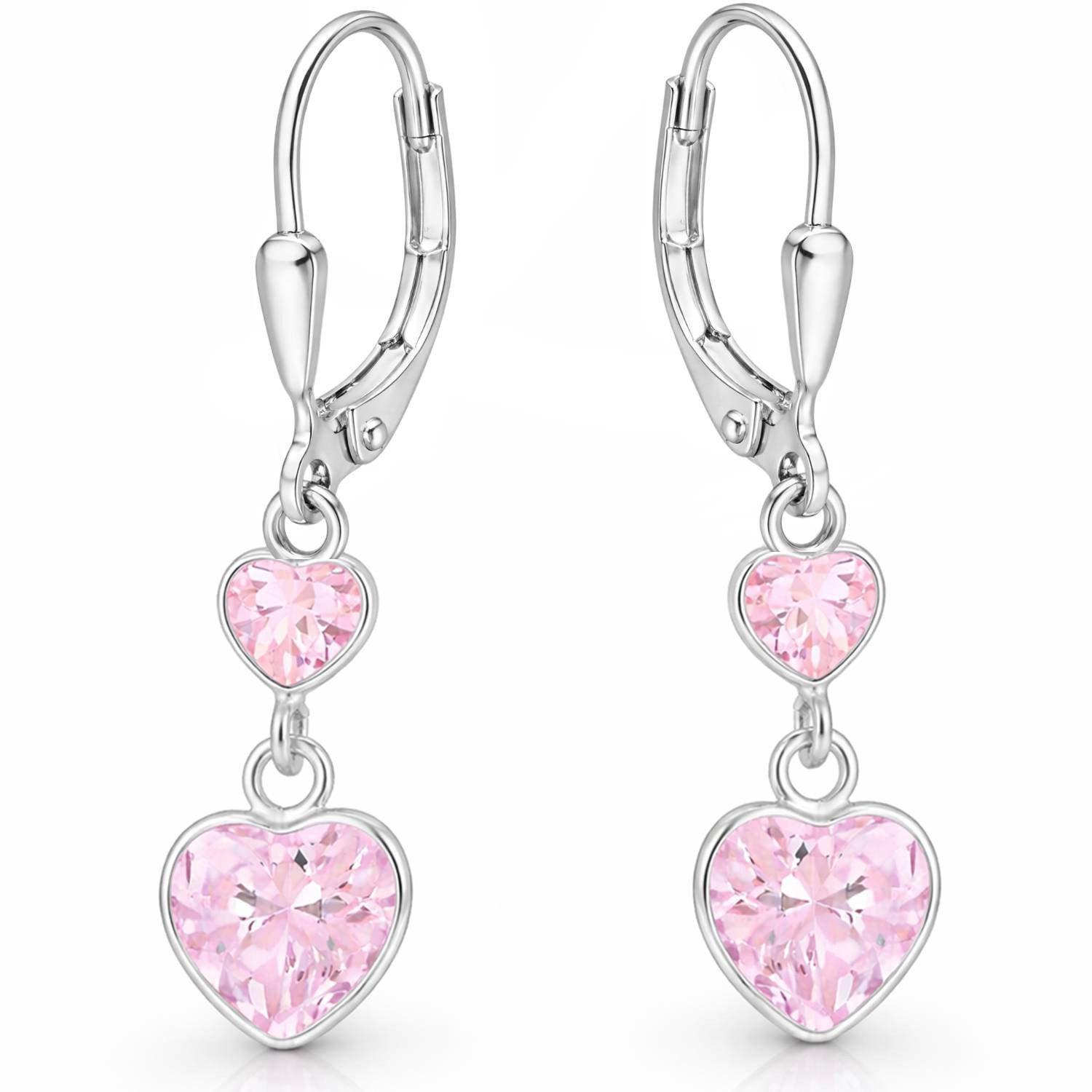 Goldene Hufeisen Paar Ohrhänger Zirkonia Herz Herzchen Brisur Ohrringe aus 925 Sterling Silber (1 Paar, inkl. Etui), Damen Mädchen Hängeohrringe