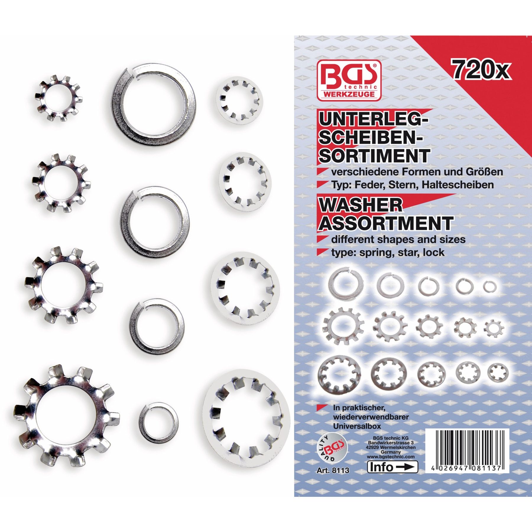 BGS technic Unterlegscheibe BGS TECHNIC Sort. Unterlegscheiben, 8113, 720-tlg