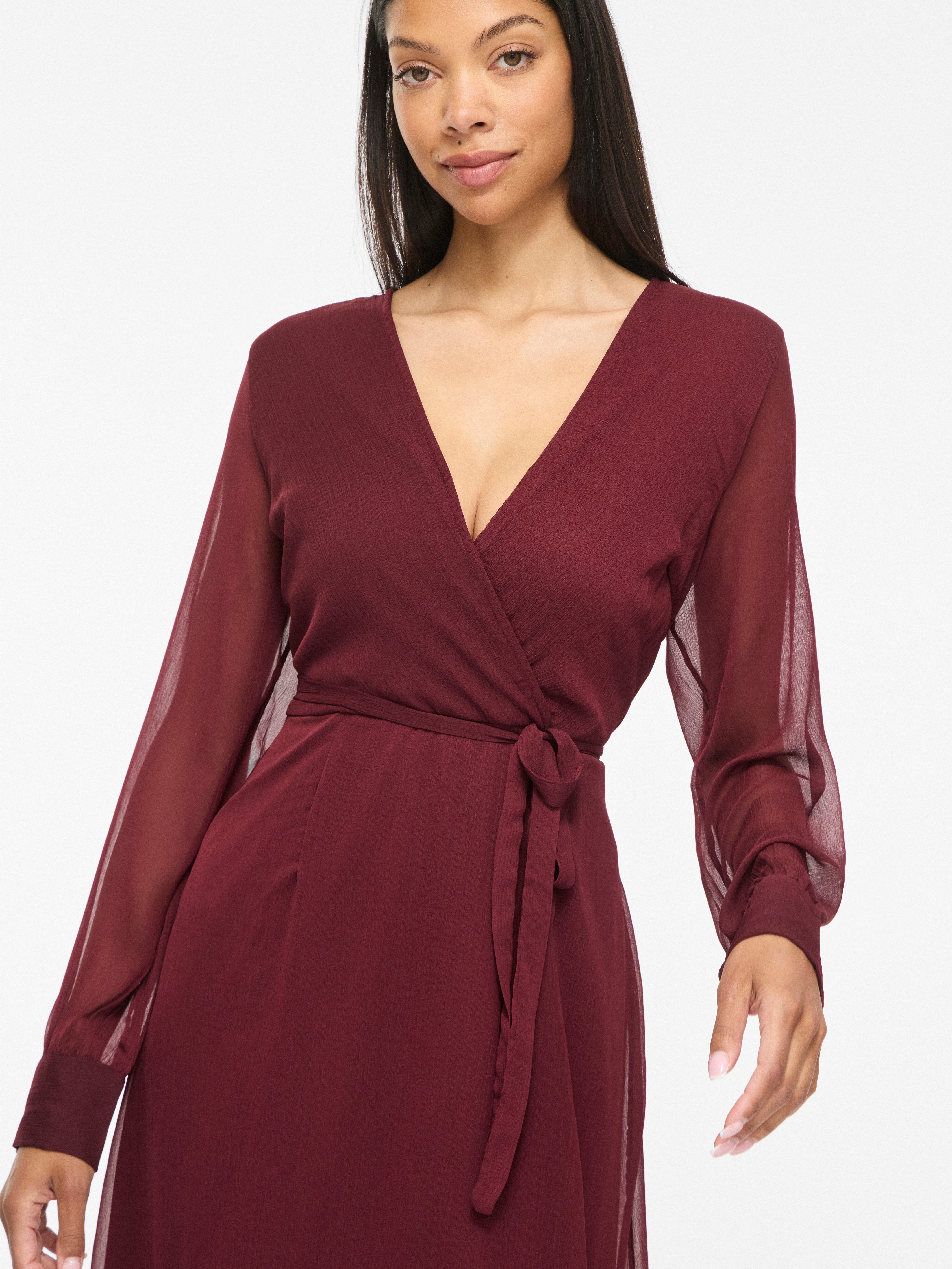 Vila Chiffonkleid VIFALIA V-NECK L/S MIDI DRESS - NOOS Kunstfaser, regular fit
