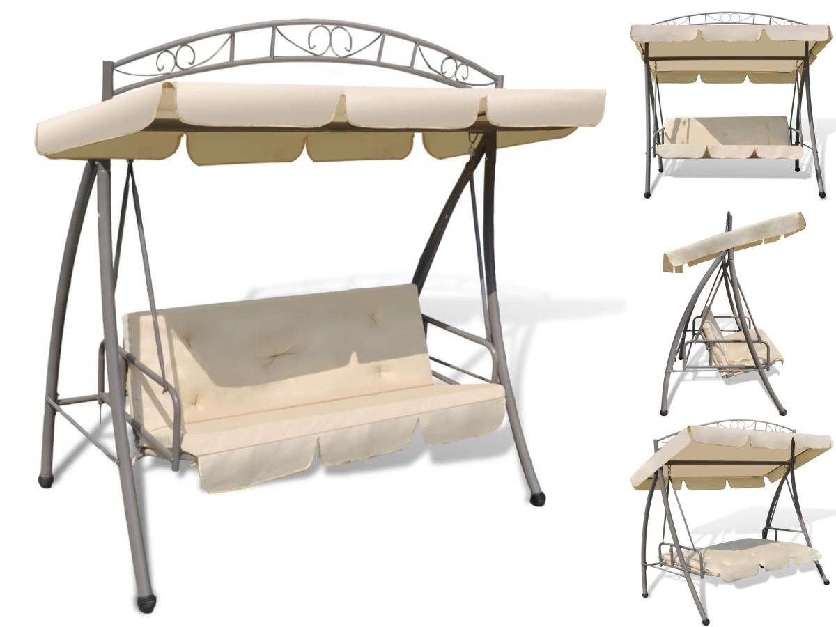 vidaXL Hollywoodschaukel Hollywoodschaukel mit Bettfunktion 2-Sitzer Dach Sandweiß 2 Personen