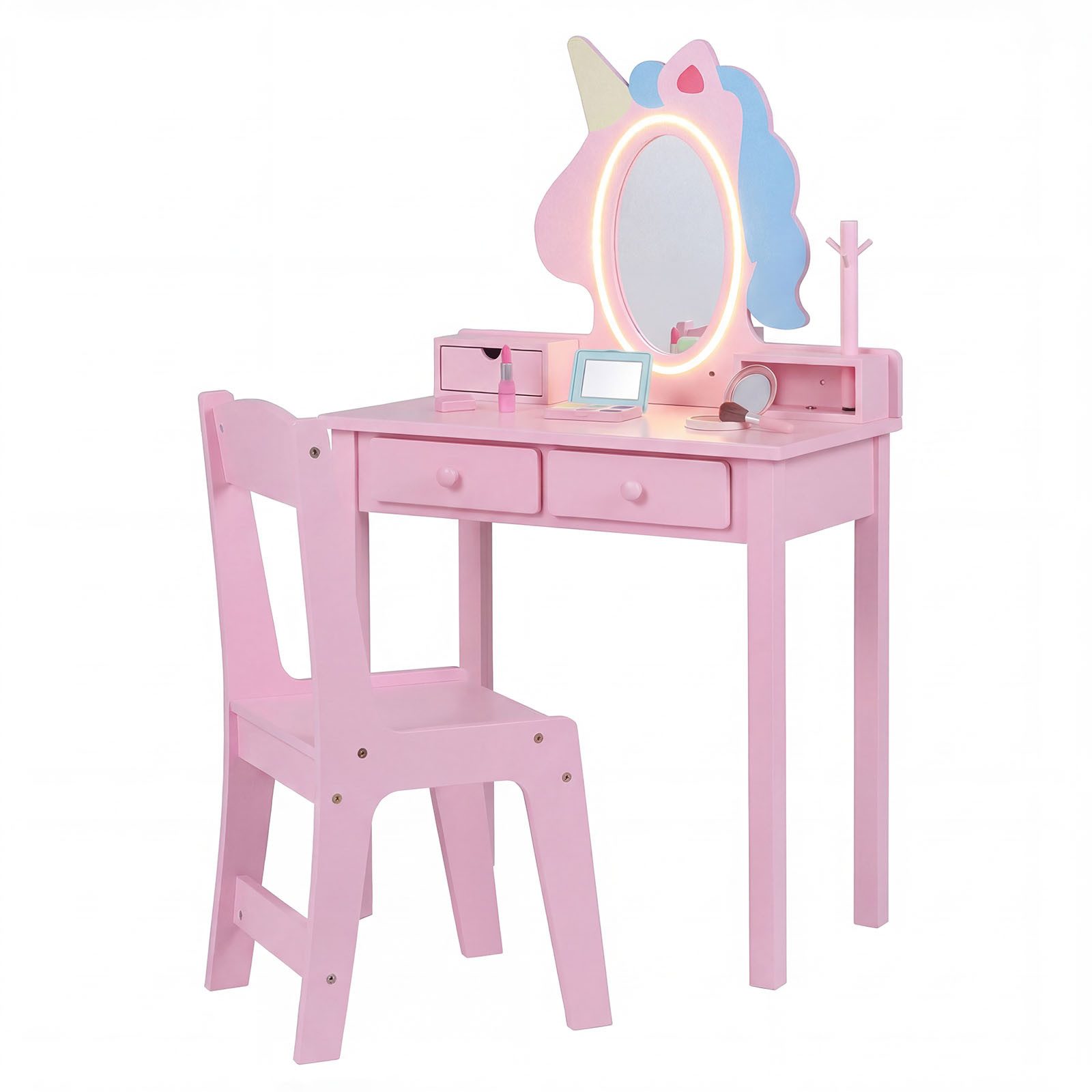 COSTWAY Schminktisch, 2 in 1 Frisiertisch mit spiegel, Kinderschminktisch