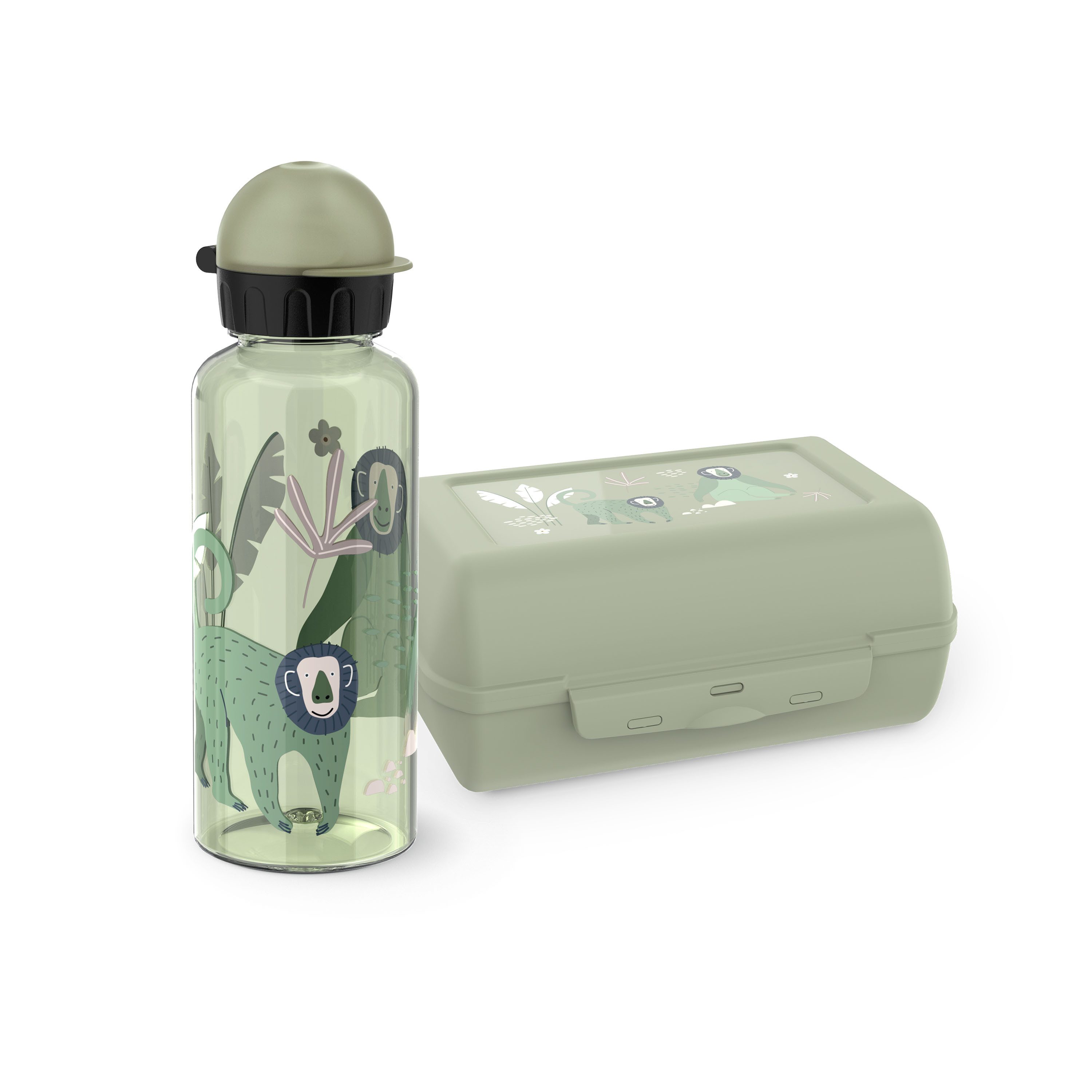 Emsa Kindergeschirr-Set Kids (2-tlg), 1 Personen, Kunststoff, Polypropylen, Tritan™, Tritan-Trinkflasche, 0,6 l, Vorratsdose mit herausnehmbarem Trenner