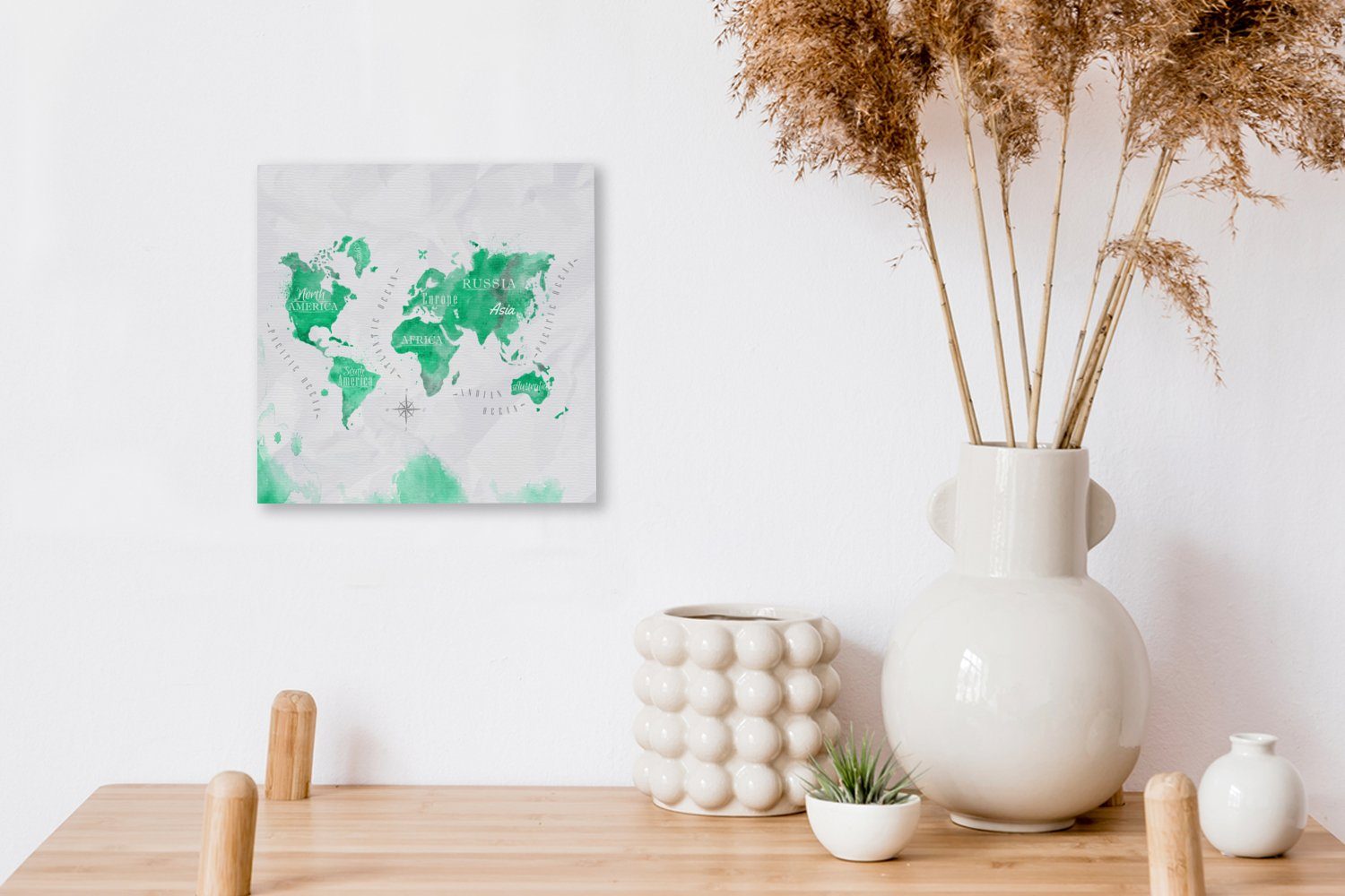 Grün Leinwand Weltkarten Farbe, Schlafzimmer Wohnzimmer - St), OneMillionCanvasses® - Leinwandbild für Bilder (1