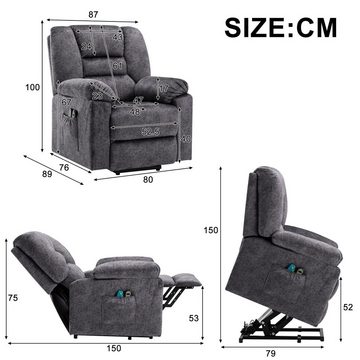 Merax TV-Sessel, Aufstehhilfe Massagesessel, Liegefunktion, Wärmefunktion