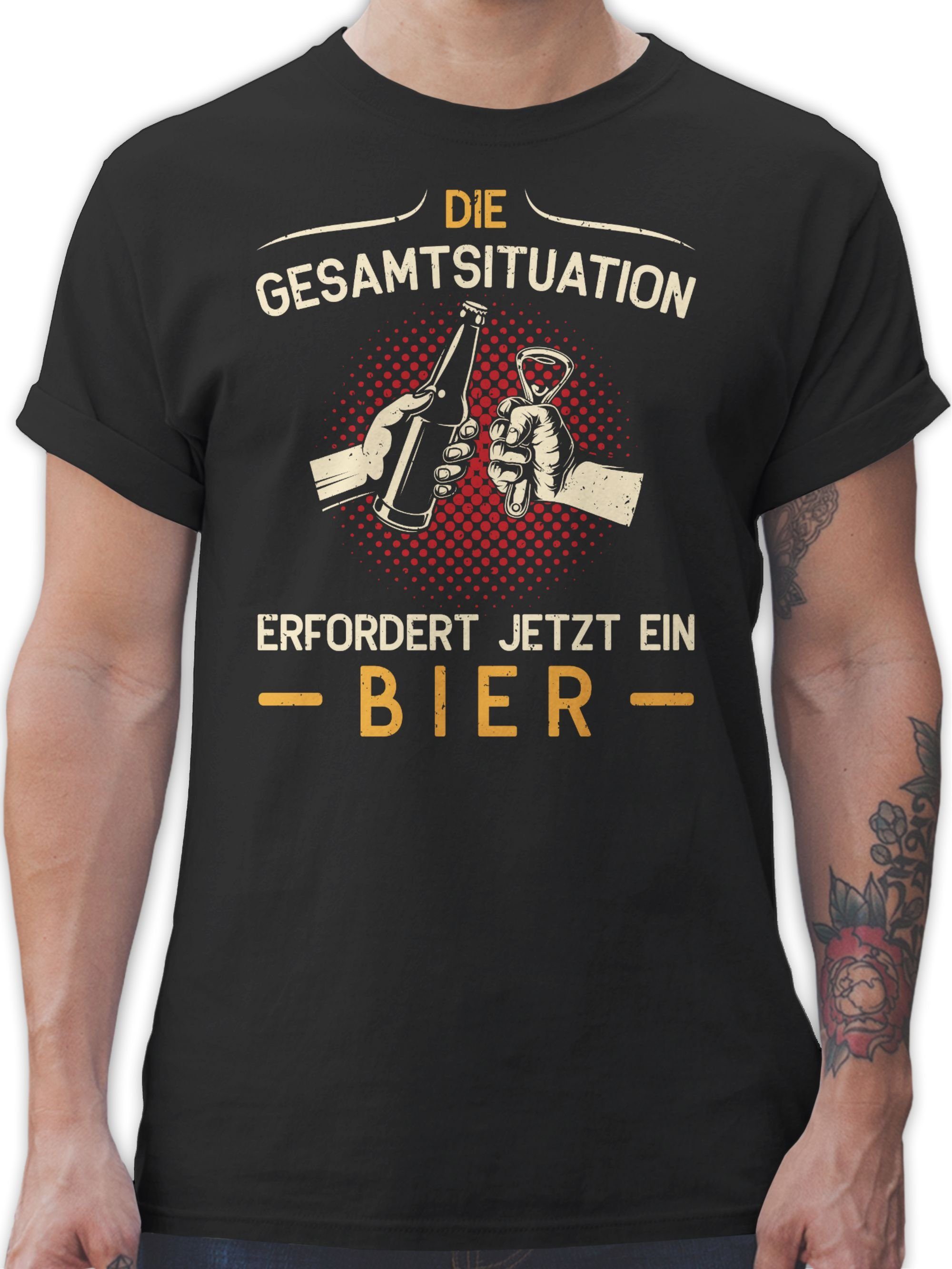 Shirtracer T-Shirt Die Gesamtsituation erfordert jetzt ein Bier - Geschenk Bierfreunde Va Party & Alkohol Herren 03 Schwarz