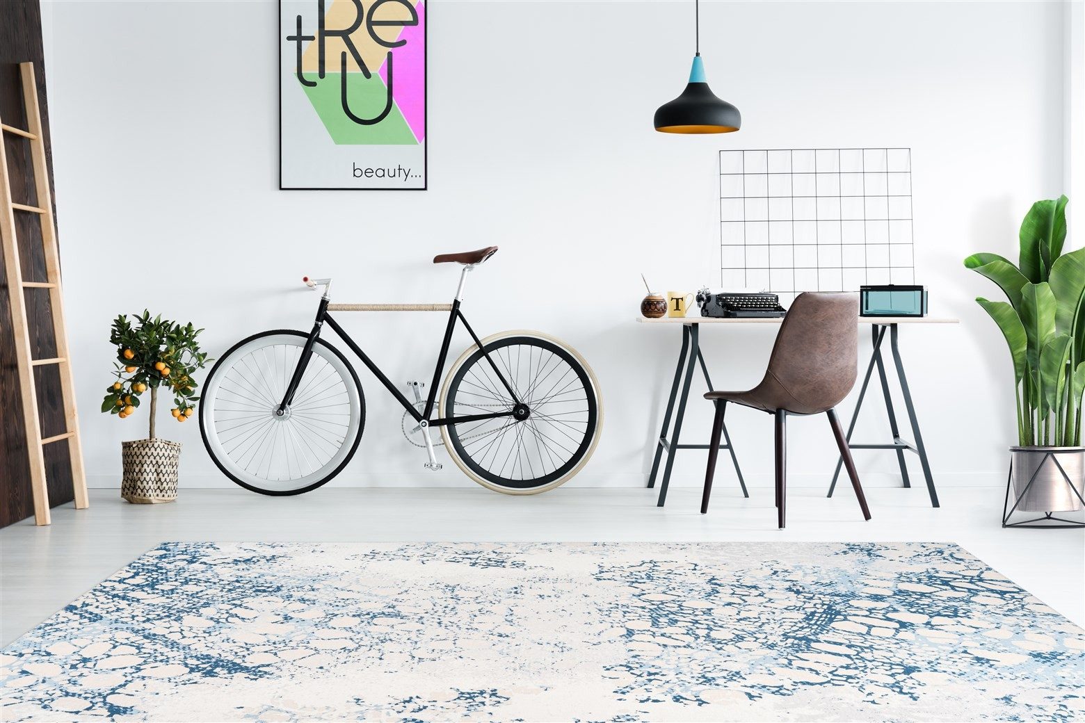 Kayoom Teppich in Creme / Blau, 100% Polyester - 240x170cm (LxB)